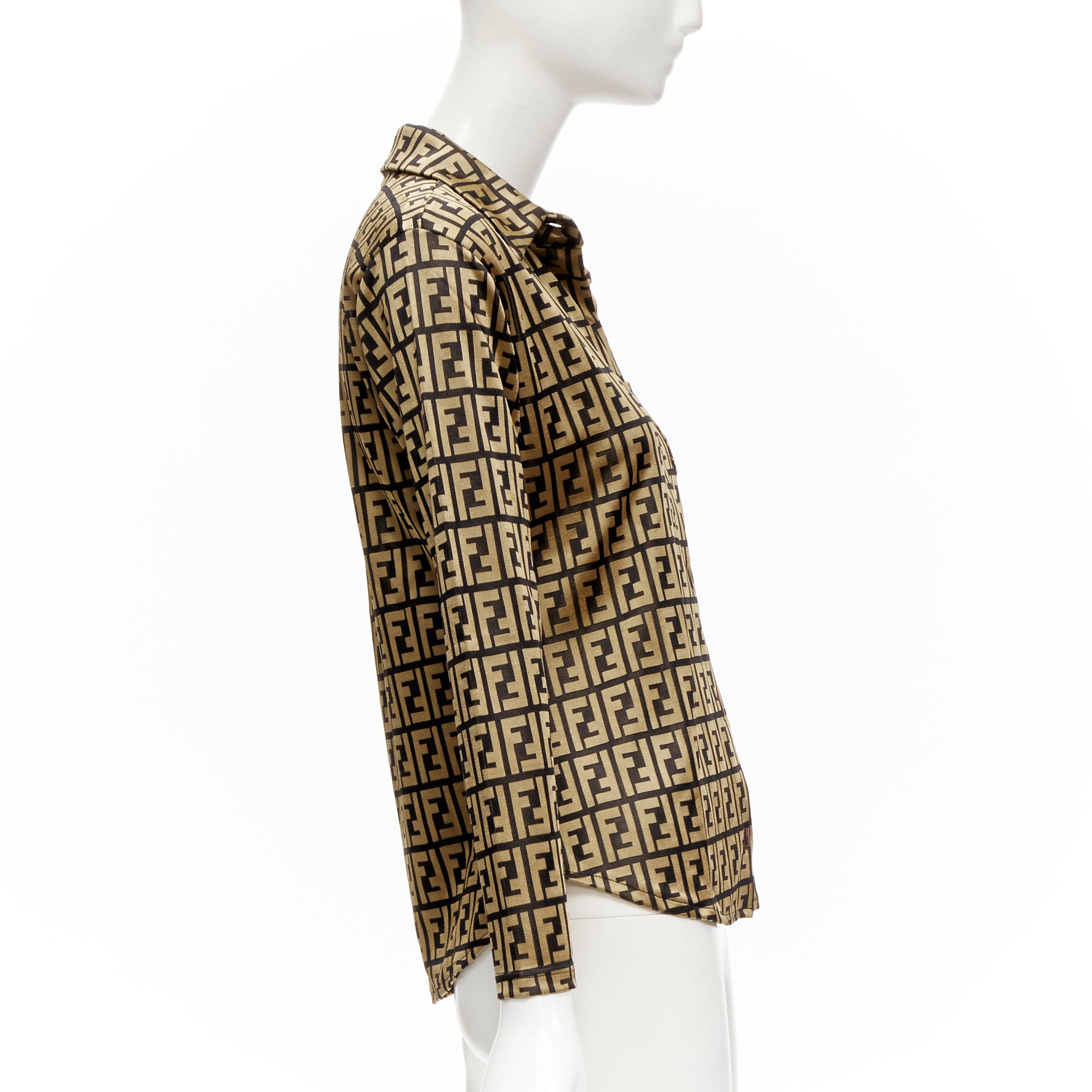FENDI JEANS Vintage gold black FF Zucca monogram slim shirt XS In Excellent Condition In Hong Kong, NT