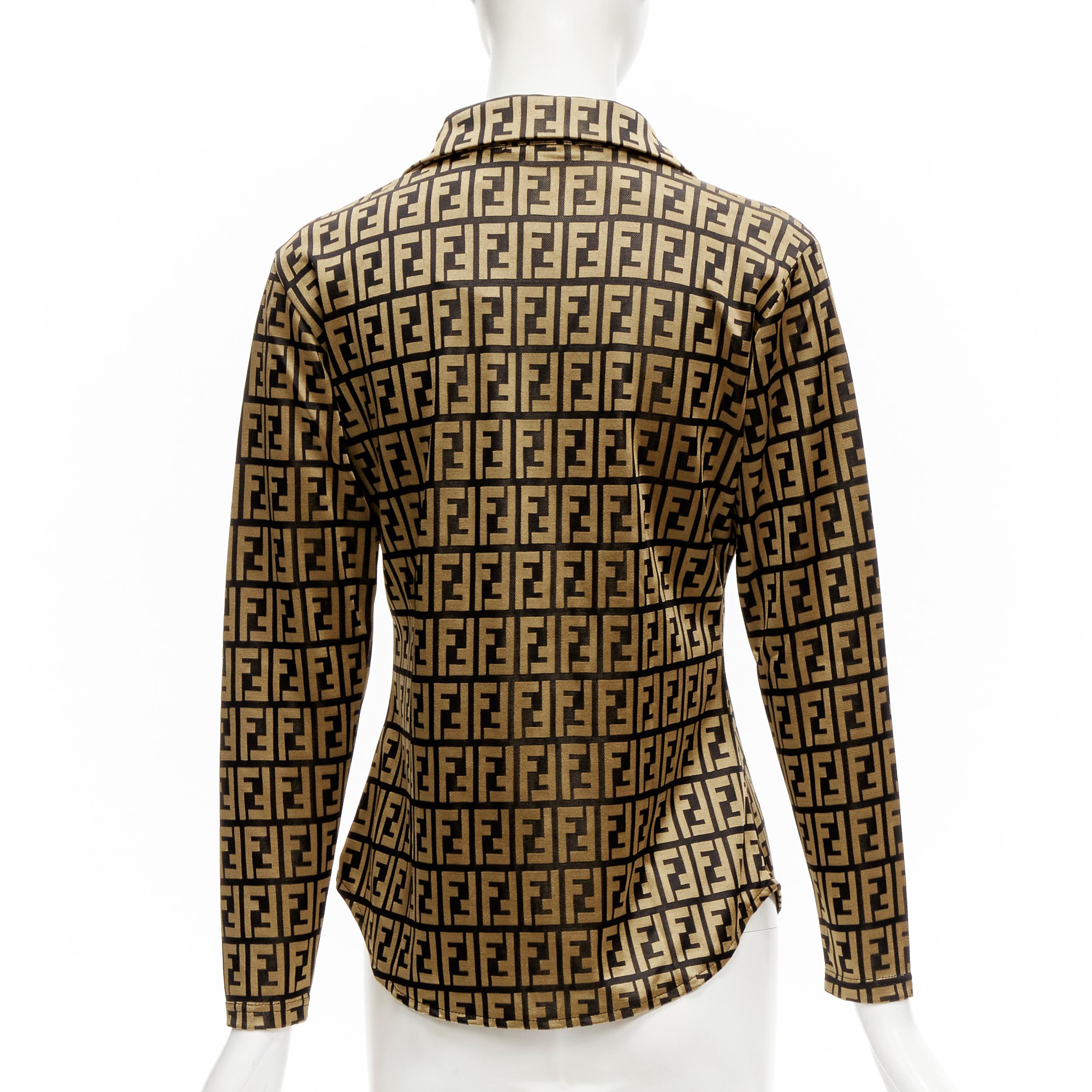 Women's FENDI JEANS Vintage gold black FF Zucca monogram slim shirt XS For Sale
