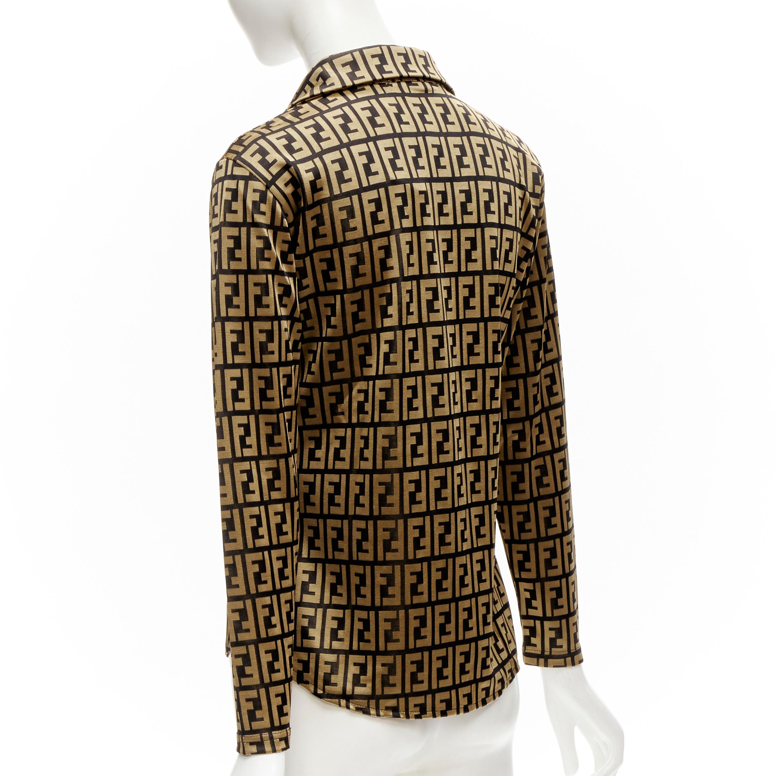 FENDI JEANS Vintage gold black FF Zucca monogram slim shirt XS For Sale 1