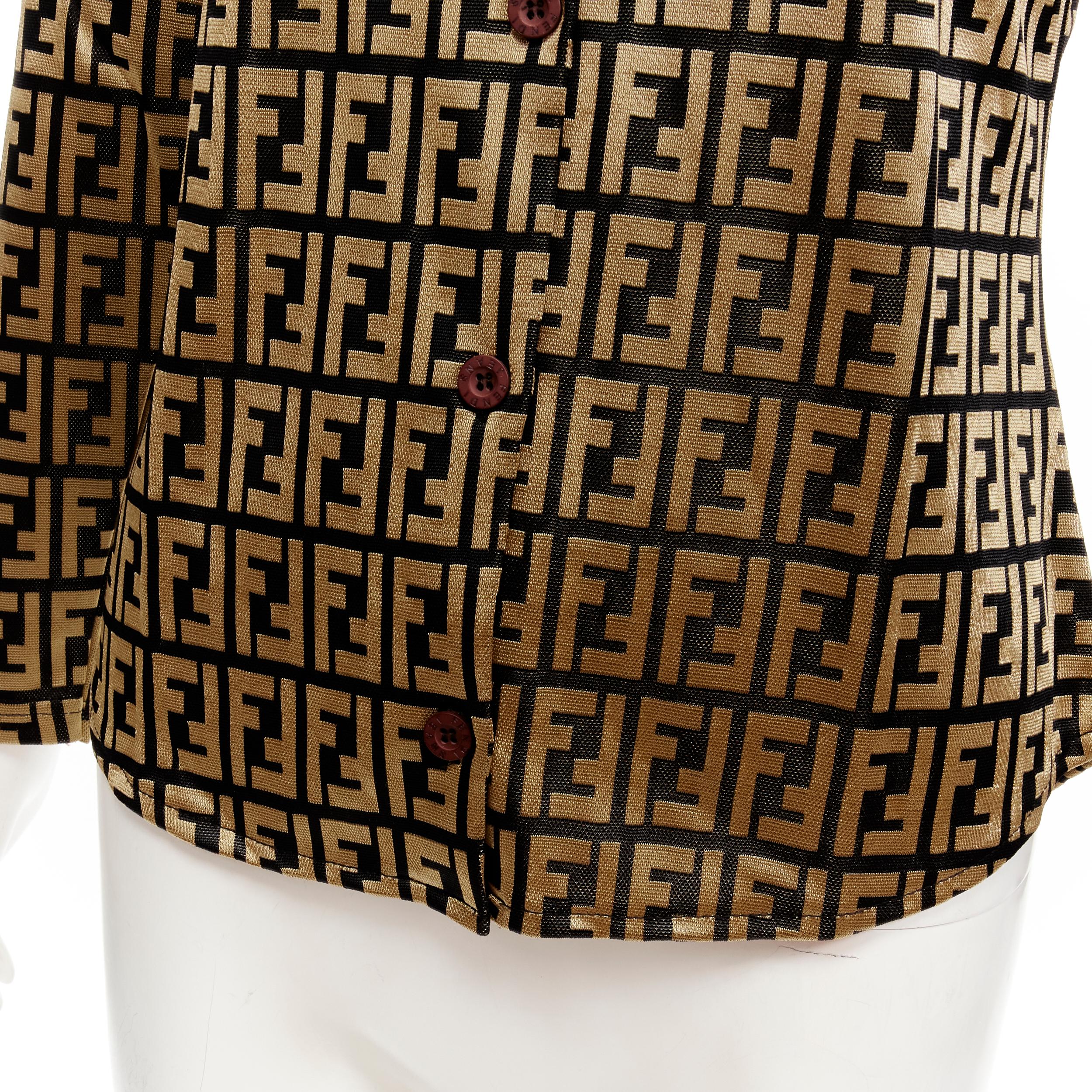 FENDI JEANS Vintage gold black FF Zucca monogram slim shirt XS 2