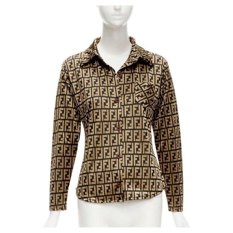 FENDI JEANS Vintage gold black FF Zucca monogram slim shirt XS For Sale at  1stDibs