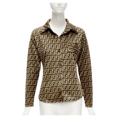 FENDI JEANS Vintage gold black FF Zucca monogram slim shirt XS