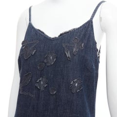 FENDI JEANS Vintage indigo  blue denim floral applique casual midi dress