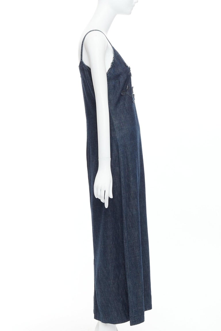 FENDI JEANS Vintage indigo blue denim floral applique casual midi