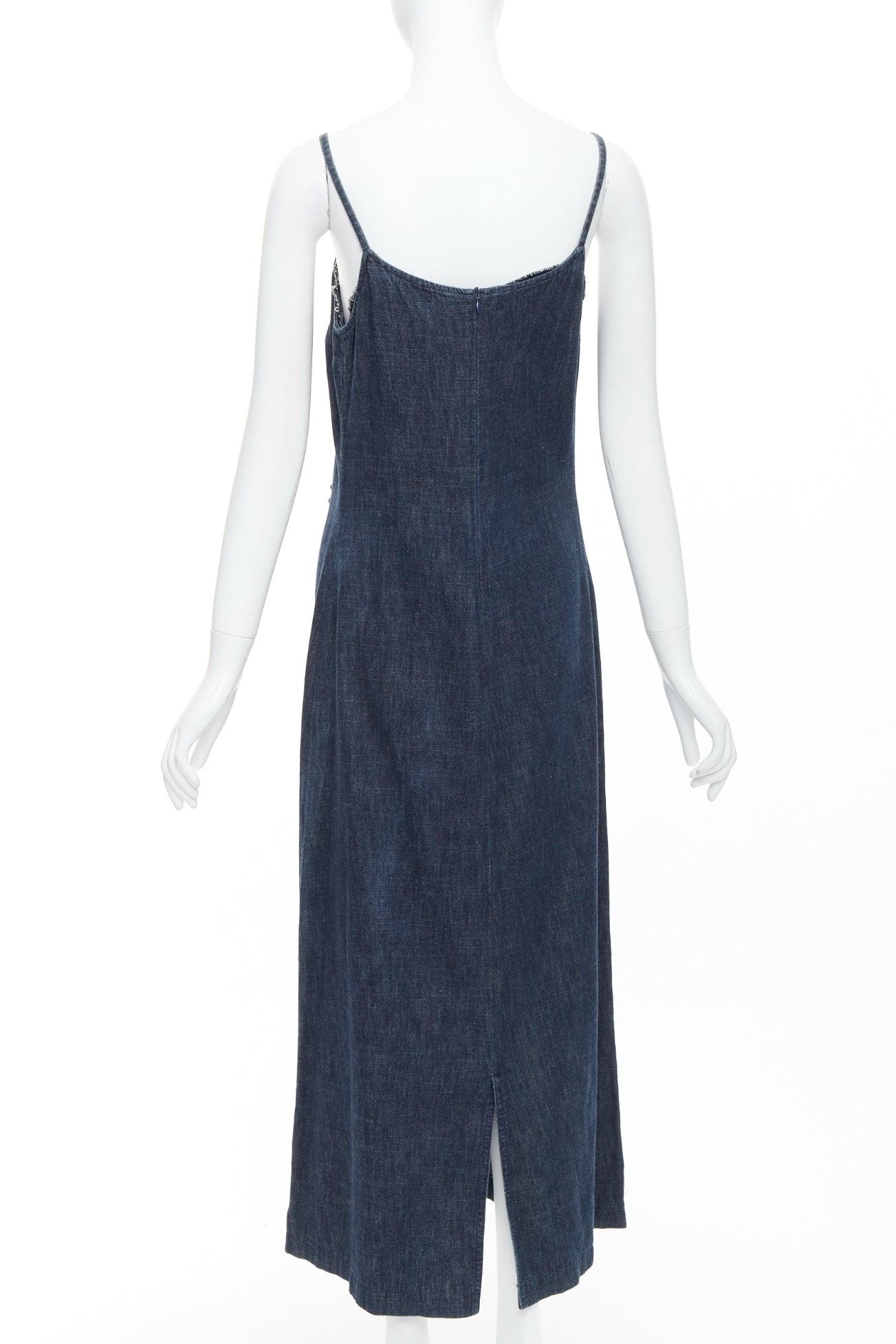 Women's FENDI JEANS Vintage indigo  blue denim floral applique casual midi dress For Sale