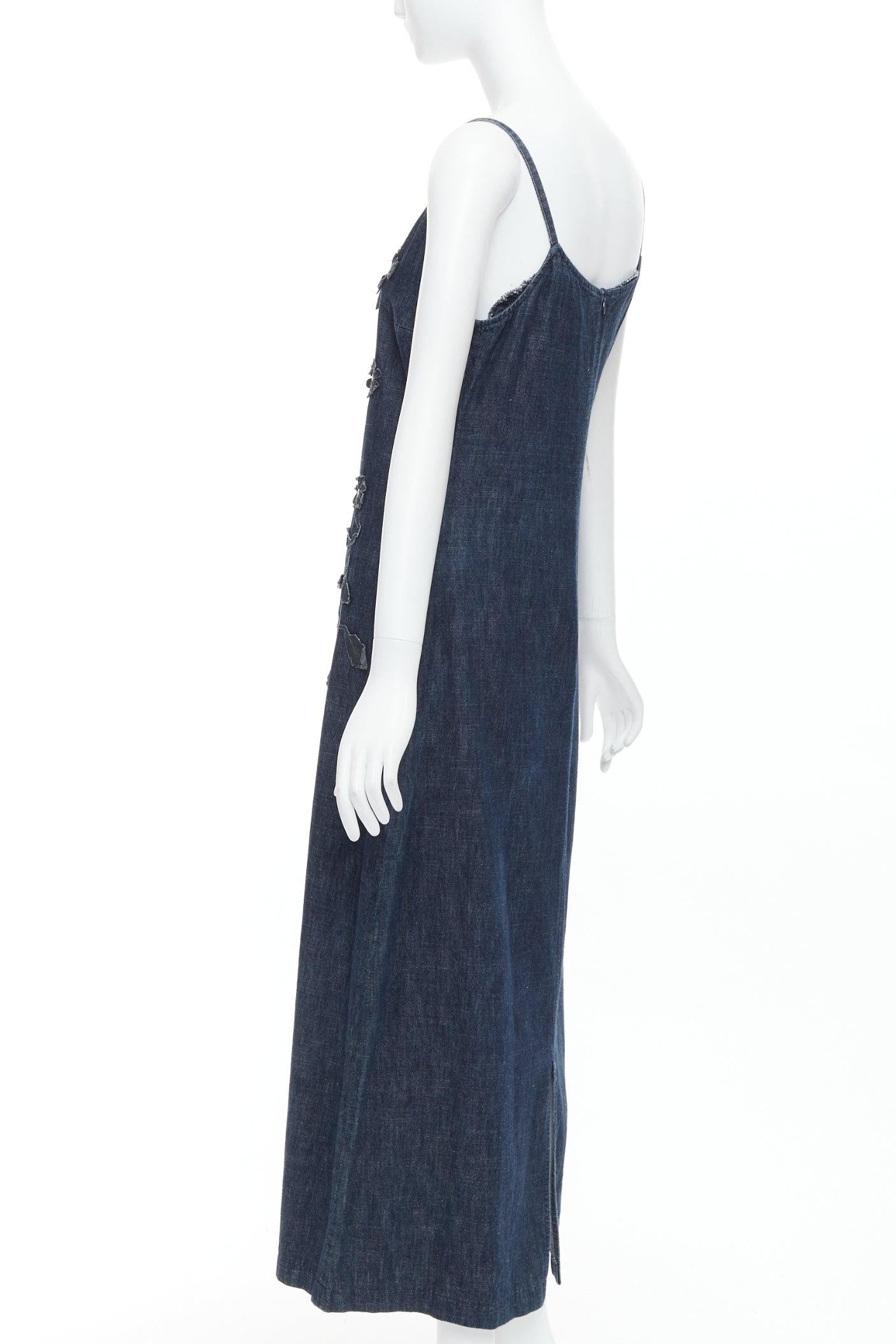 FENDI JEANS Vintage indigo  blue denim floral applique casual midi dress For Sale 1
