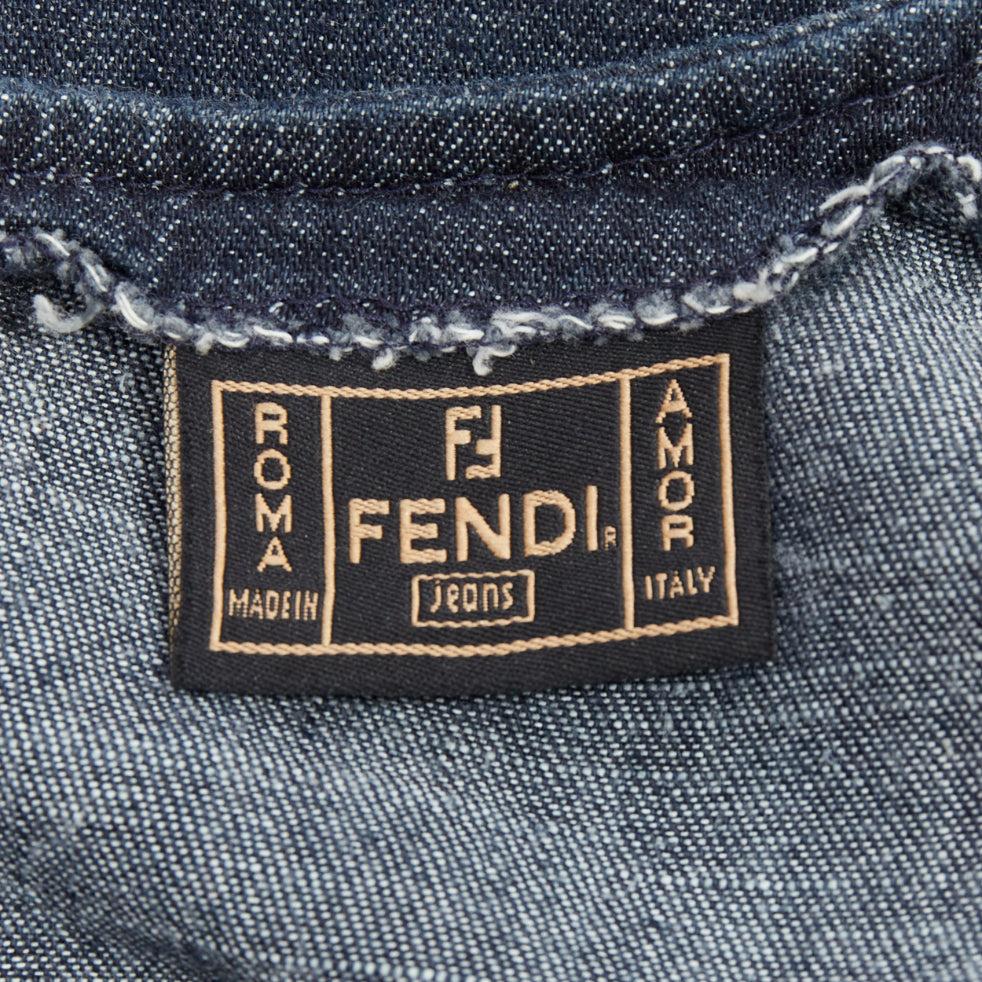 FENDI JEANS Vintage indigo  blue denim floral applique casual midi dress For Sale 3
