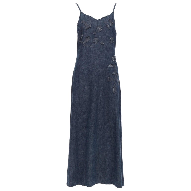 FENDI JEANS Vintage indigo blue denim floral applique casual midi dress at  1stDibs