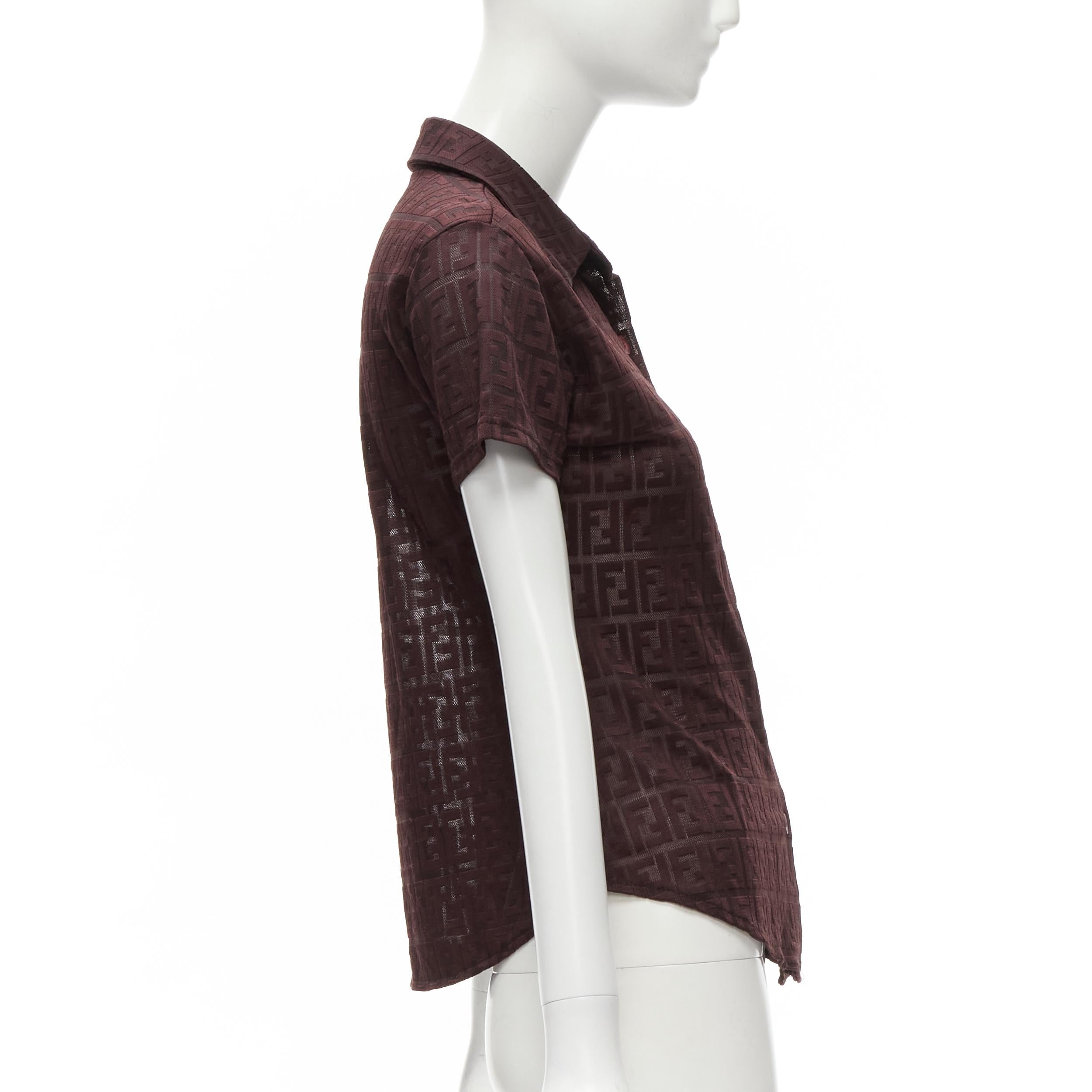 FENDI JEANS Vintage Y2K burgundy FF Zucca intarsia sheer polo shirt In Excellent Condition In Hong Kong, NT