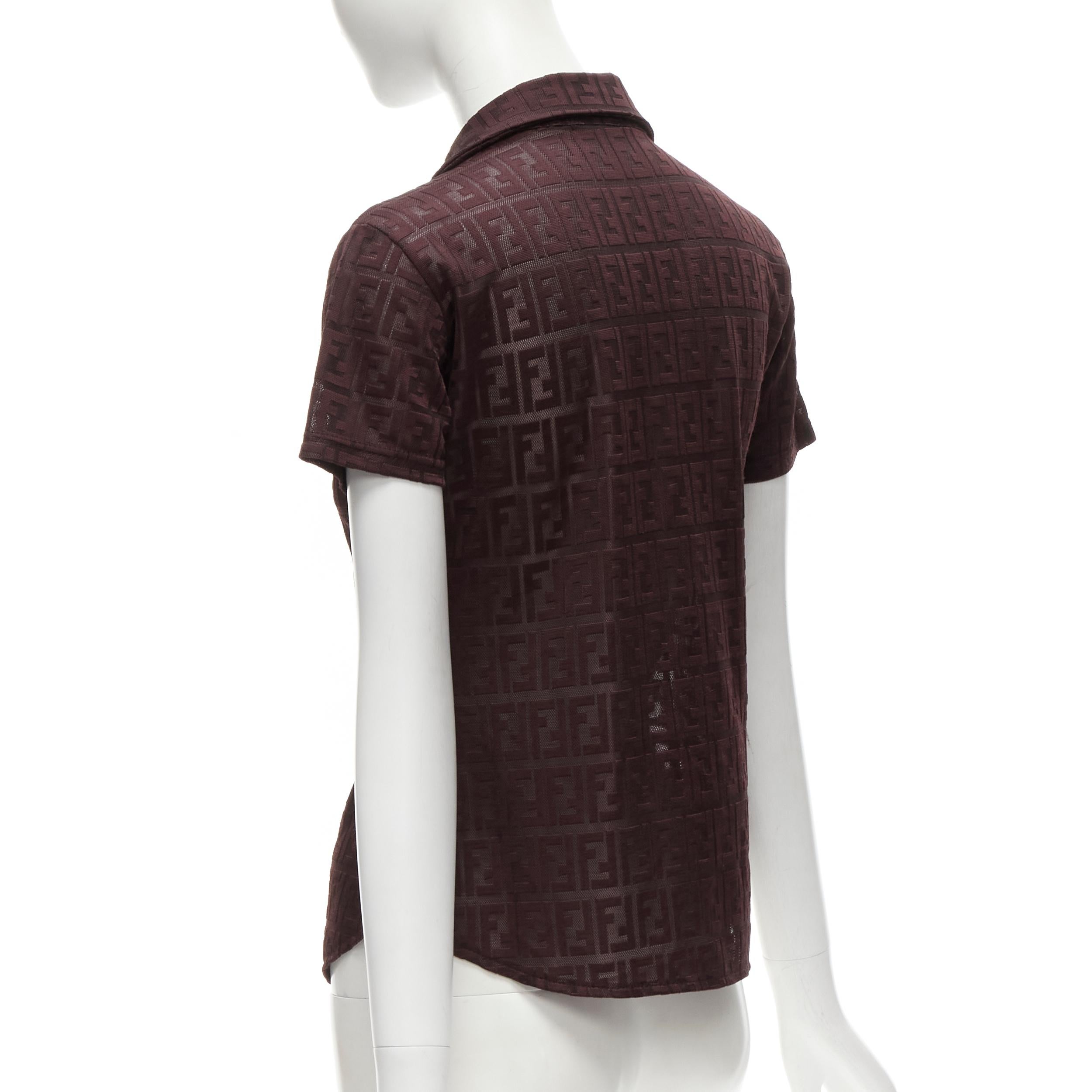 FENDI JEANS Vintage Y2K burgundy FF Zucca intarsia sheer polo shirt For Sale 1