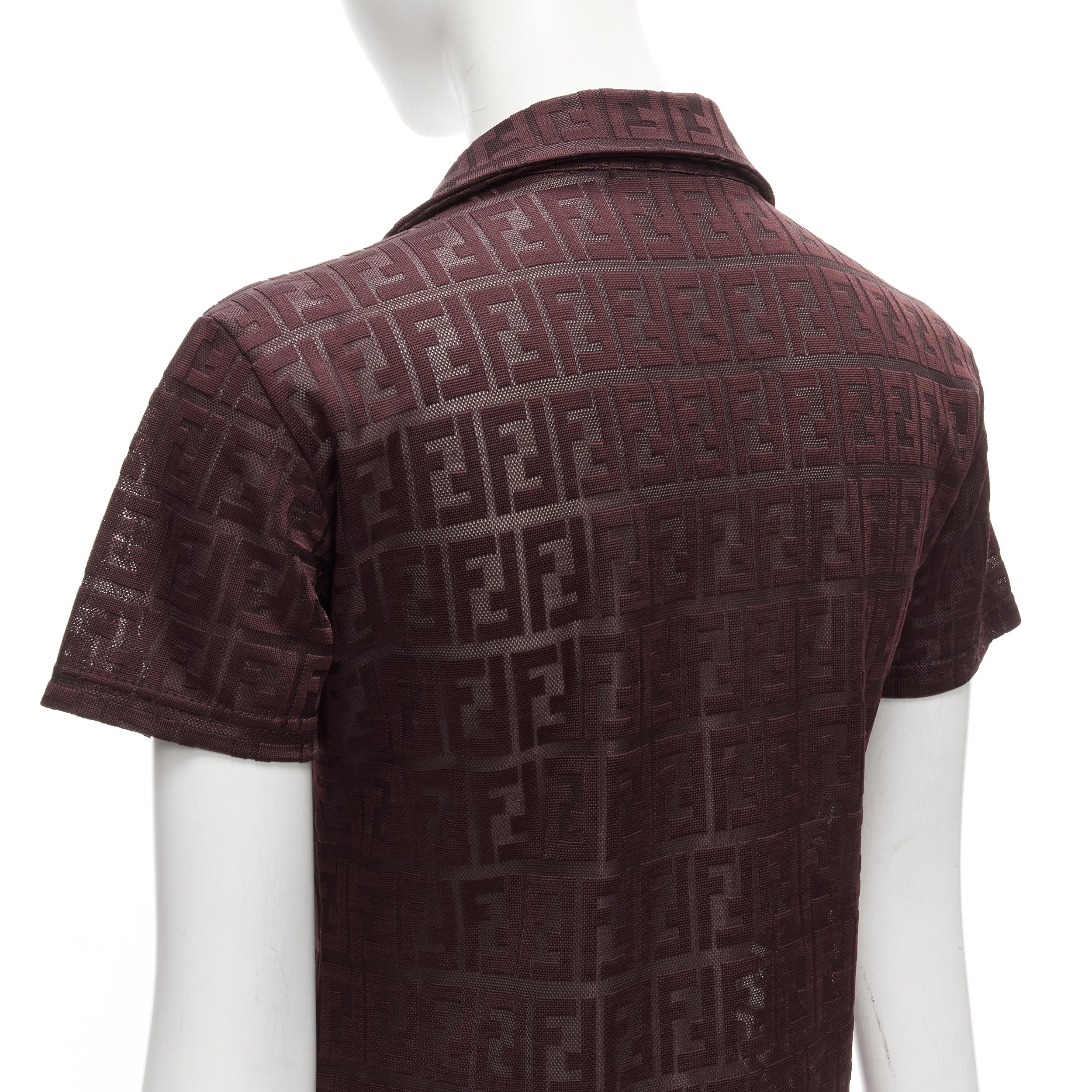 FENDI JEANS Vintage Y2K burgundy FF Zucca intarsia sheer polo shirt 2