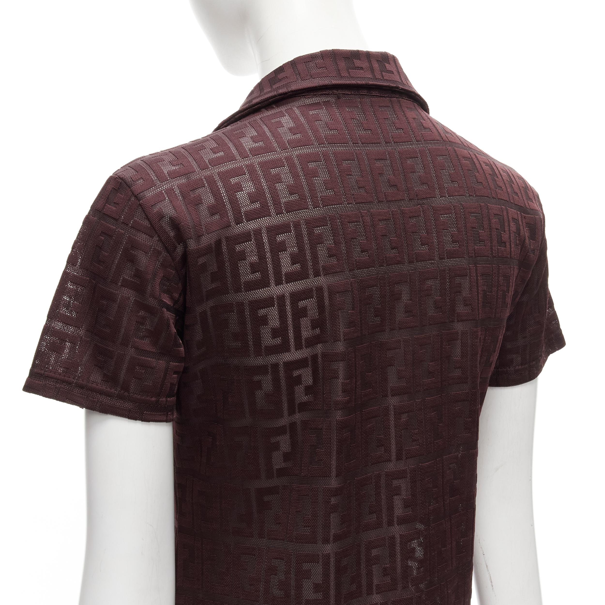 FENDI JEANS Vintage Y2K burgundy FF Zucca intarsia sheer polo shirt For Sale 2
