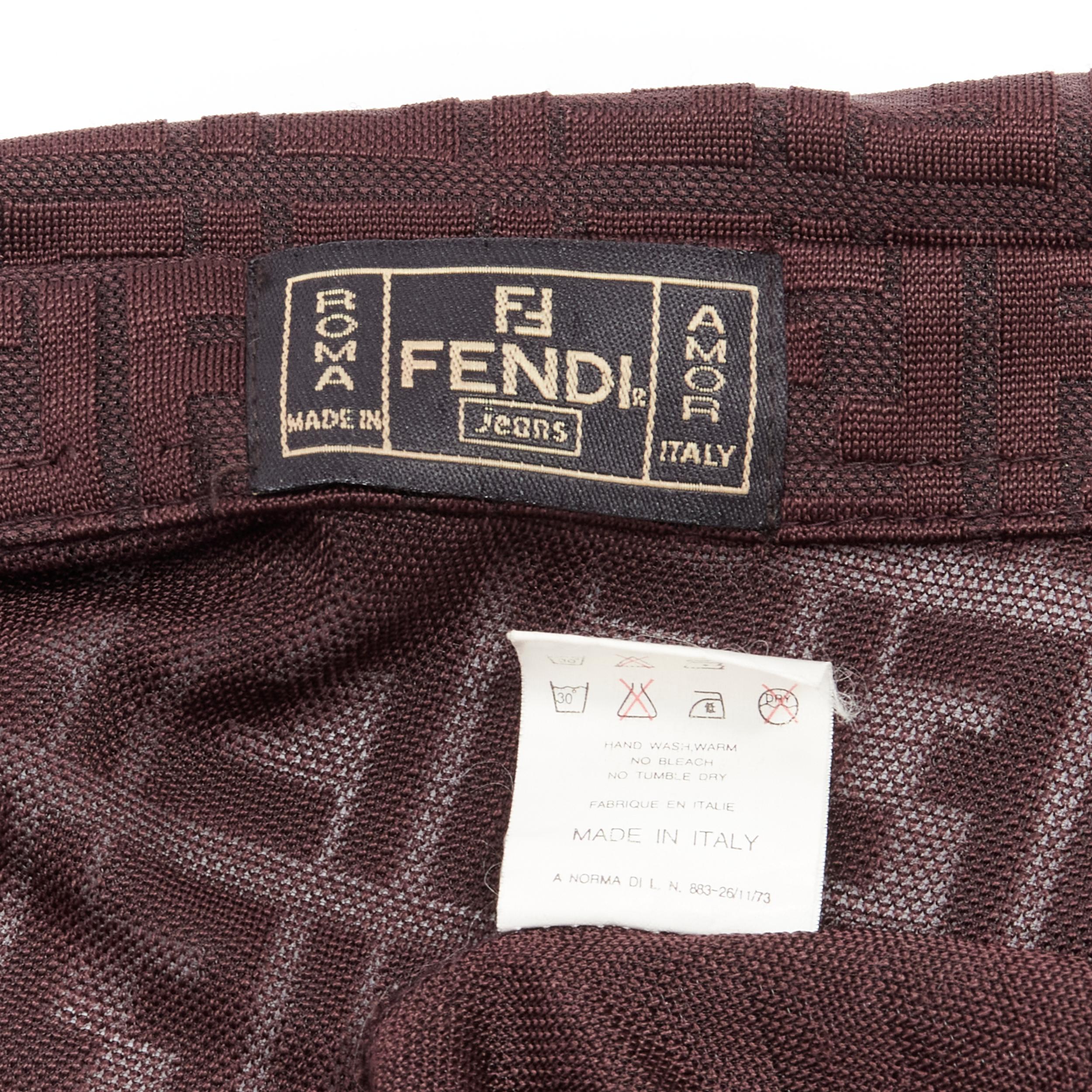 FENDI JEANS Vintage Y2K burgundy FF Zucca intarsia sheer polo shirt 3