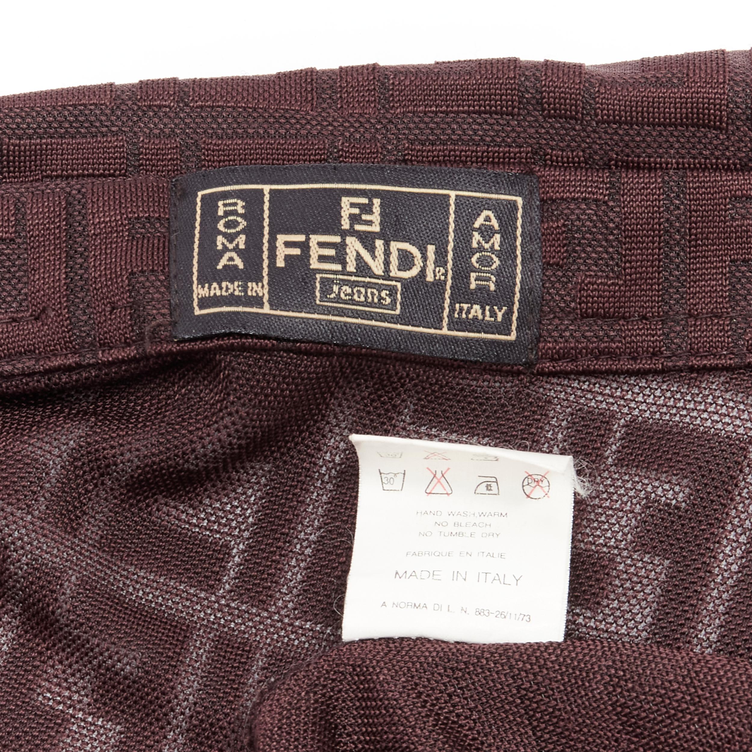 FENDI JEANS Vintage Y2K burgundy FF Zucca intarsia sheer polo shirt For Sale 3
