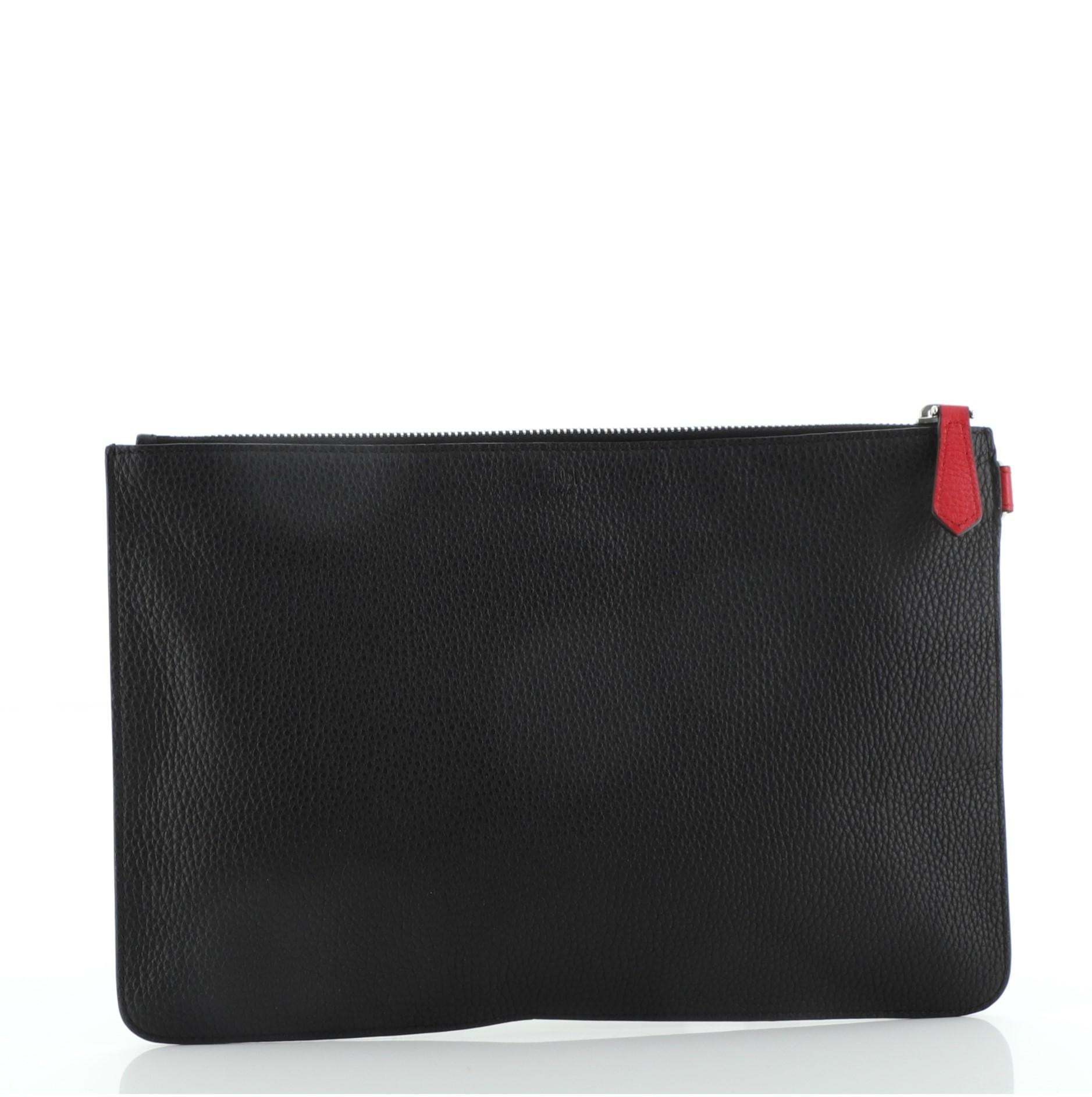 Fendi Jokarl Pouch Printed Leather Medium
Black

Condition Details: Marks and wear on front leather applique, scratches on hardware.

51835MSC

Height 8