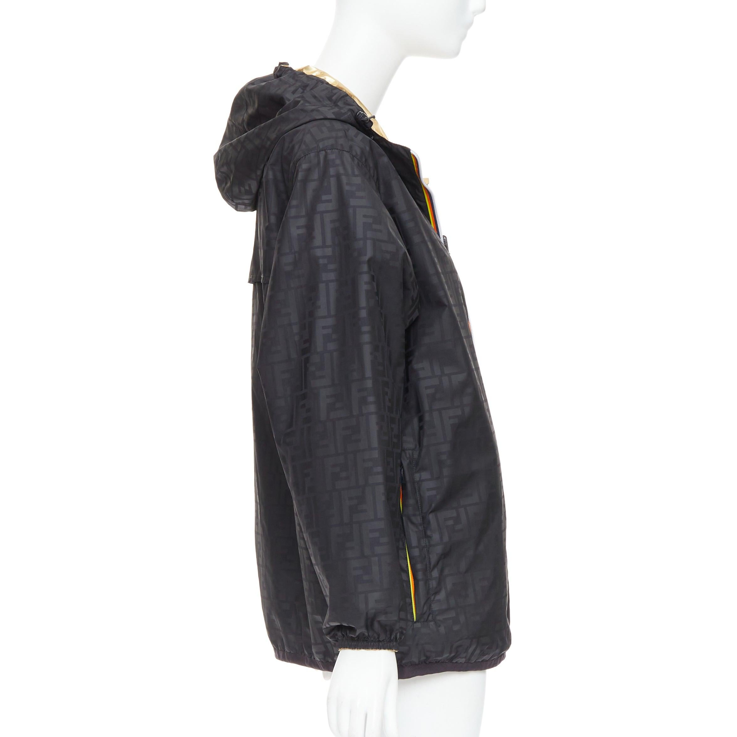 FENDI K-WAY Metallic Gold Schwarz FF reversible wasserdichter Windbreaker S im Angebot 6