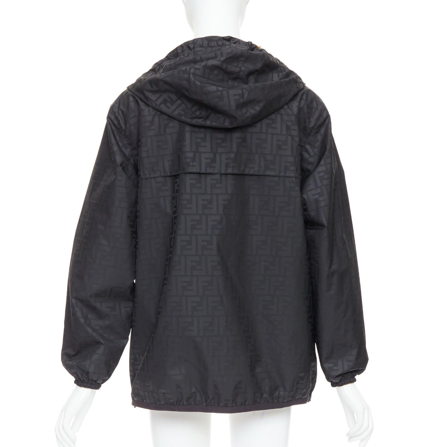 FENDI K-WAY Metallic Gold Schwarz FF reversible wasserdichter Windbreaker S im Angebot 7