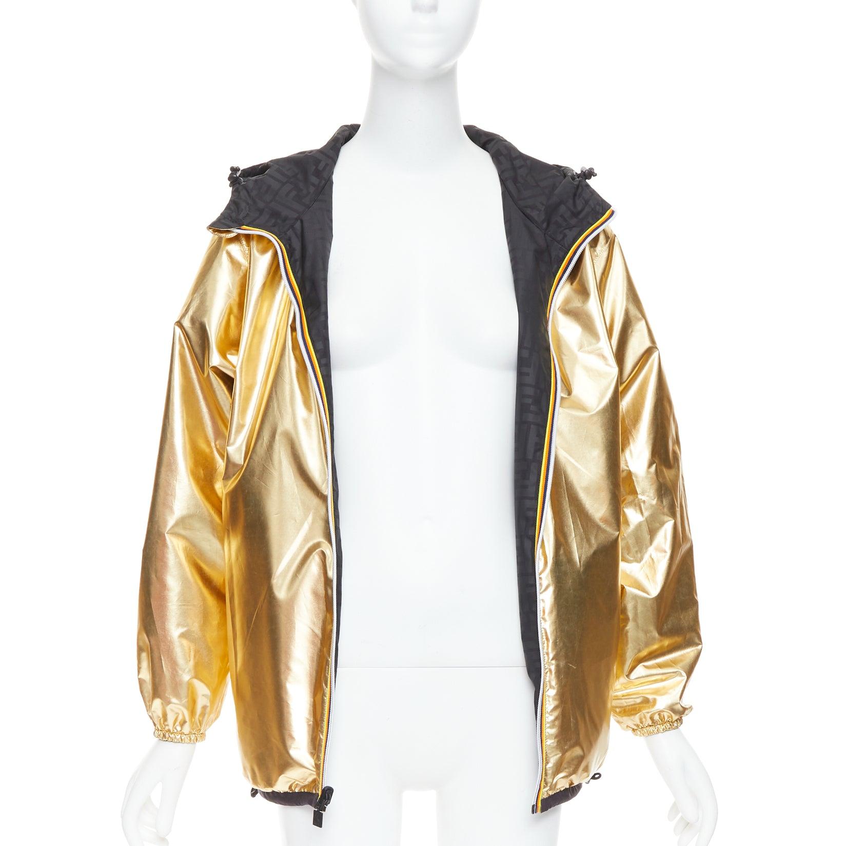 FENDI K-WAY Metallic Gold Schwarz FF reversible wasserdichter Windbreaker S im Zustand „Hervorragend“ im Angebot in Hong Kong, NT