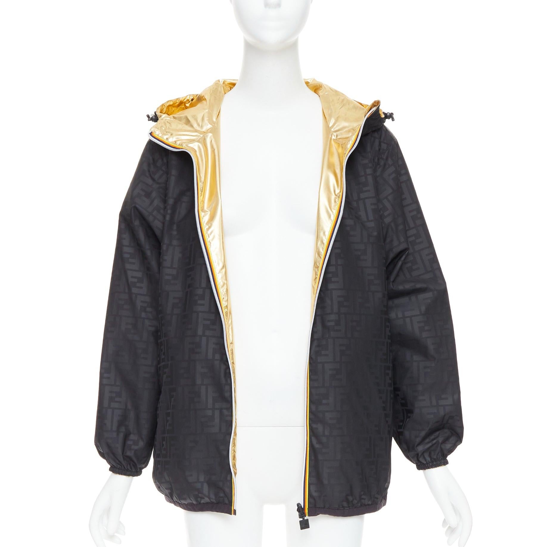 FENDI K-WAY Metallic Gold Schwarz FF reversible wasserdichter Windbreaker S im Angebot 4
