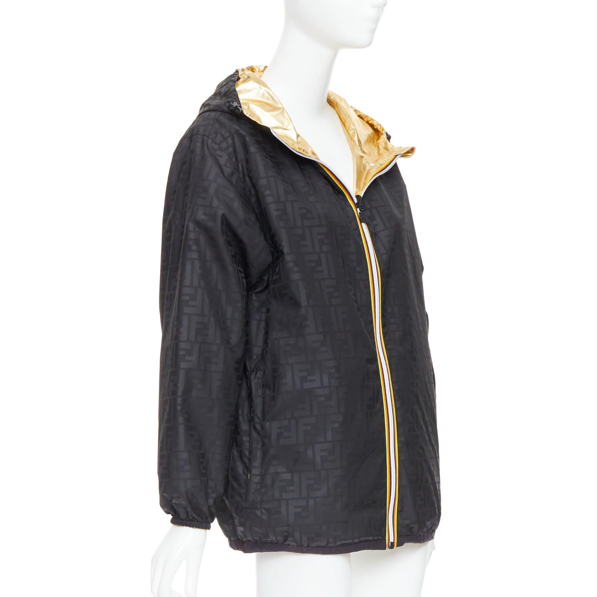FENDI K-WAY Metallic Gold Schwarz FF reversible wasserdichter Windbreaker S im Angebot 5