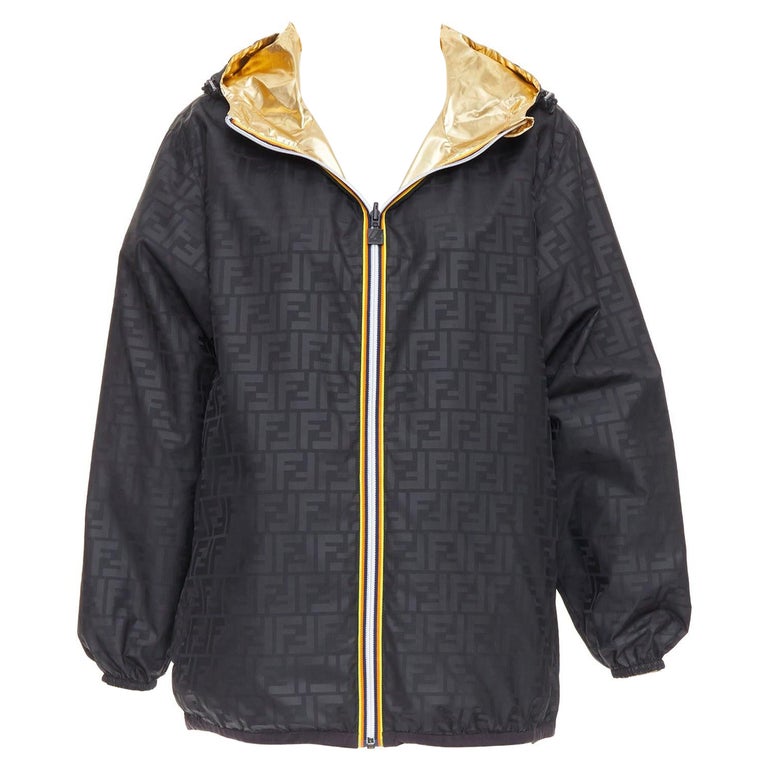 FENDI K-WAY oro metallico nero FF giacca a vento impermeabile