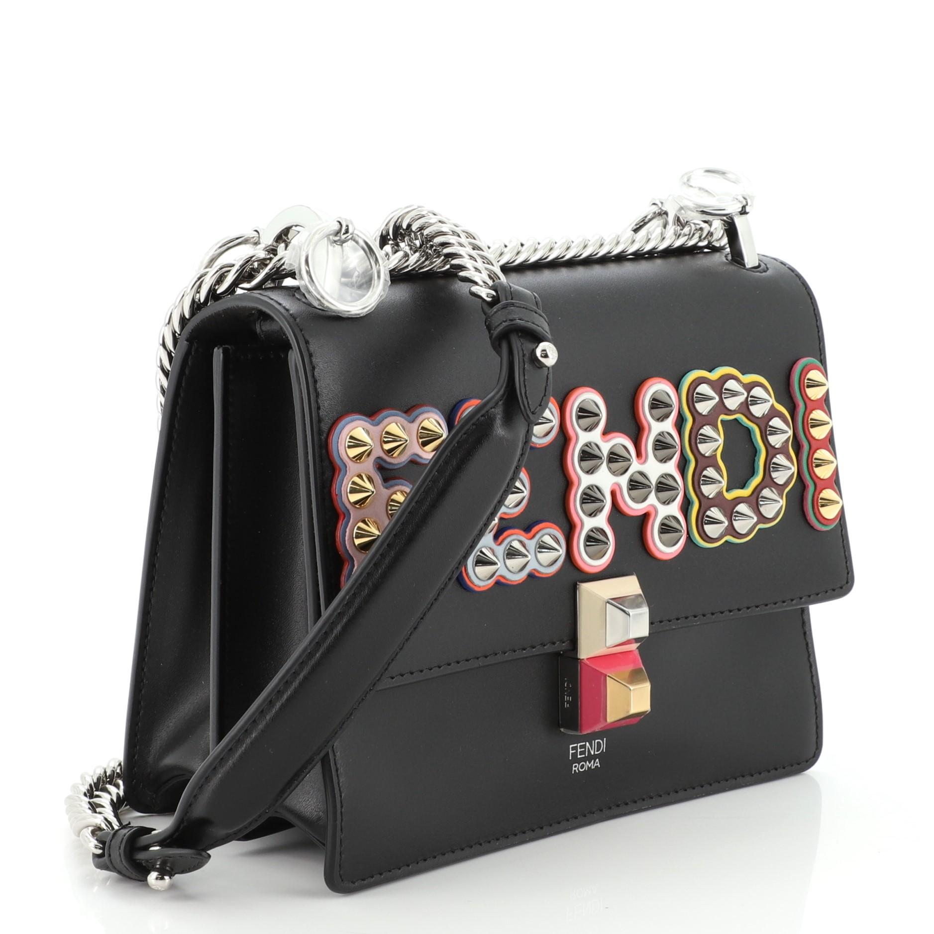 Black Fendi Kan I Bag Embellished Applique Leather Small
