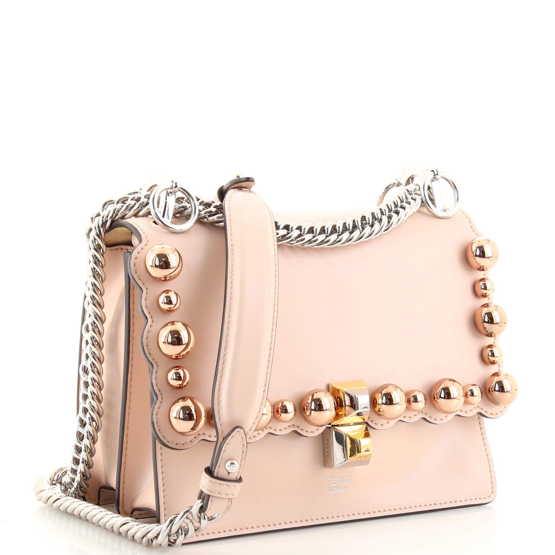 Fendi Kan I Bag Pearl Embellished Leather Small In Good Condition In NY, NY