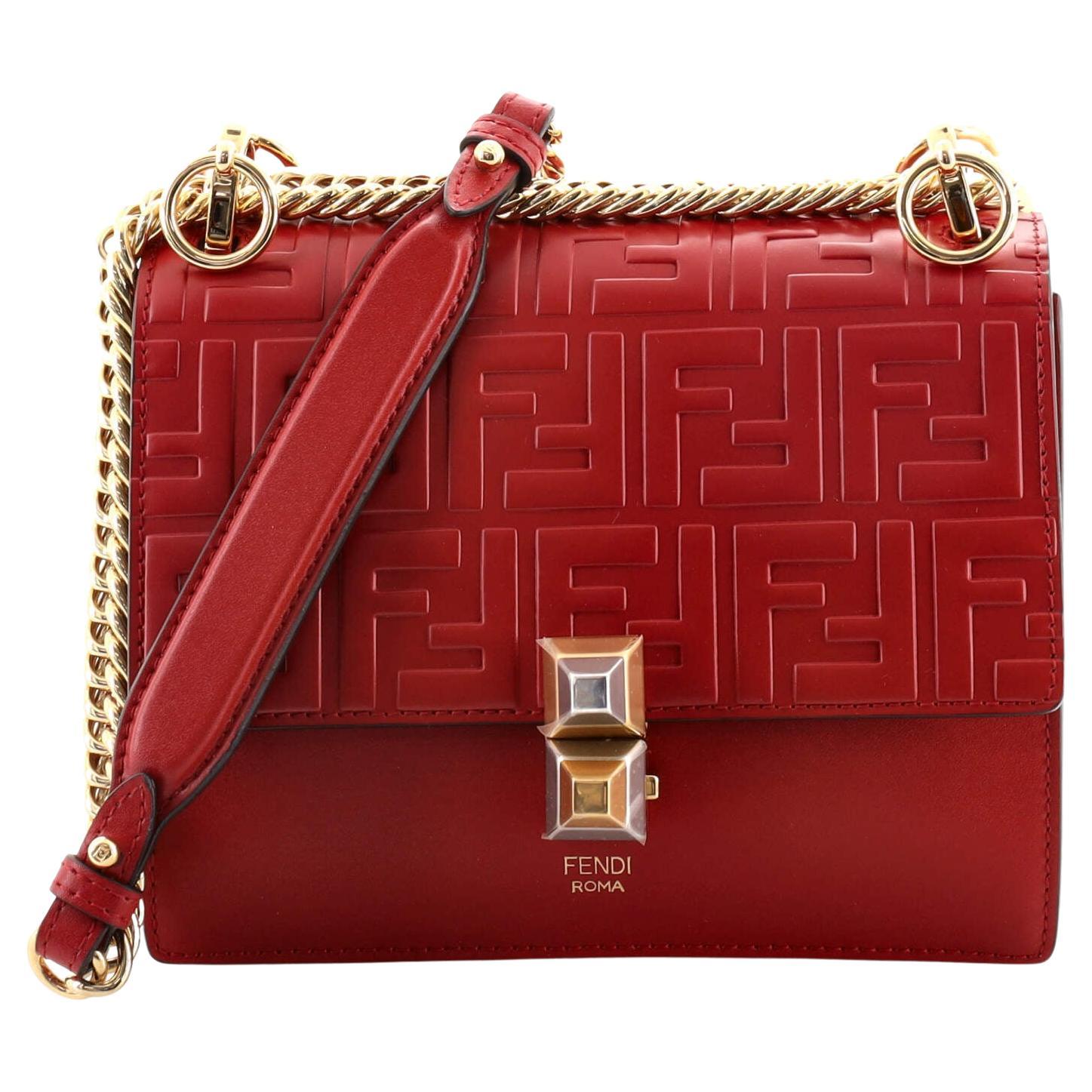 Fendi Monster Bug Chain Shoulder Bag Shearling with Zucca Coated Canvas