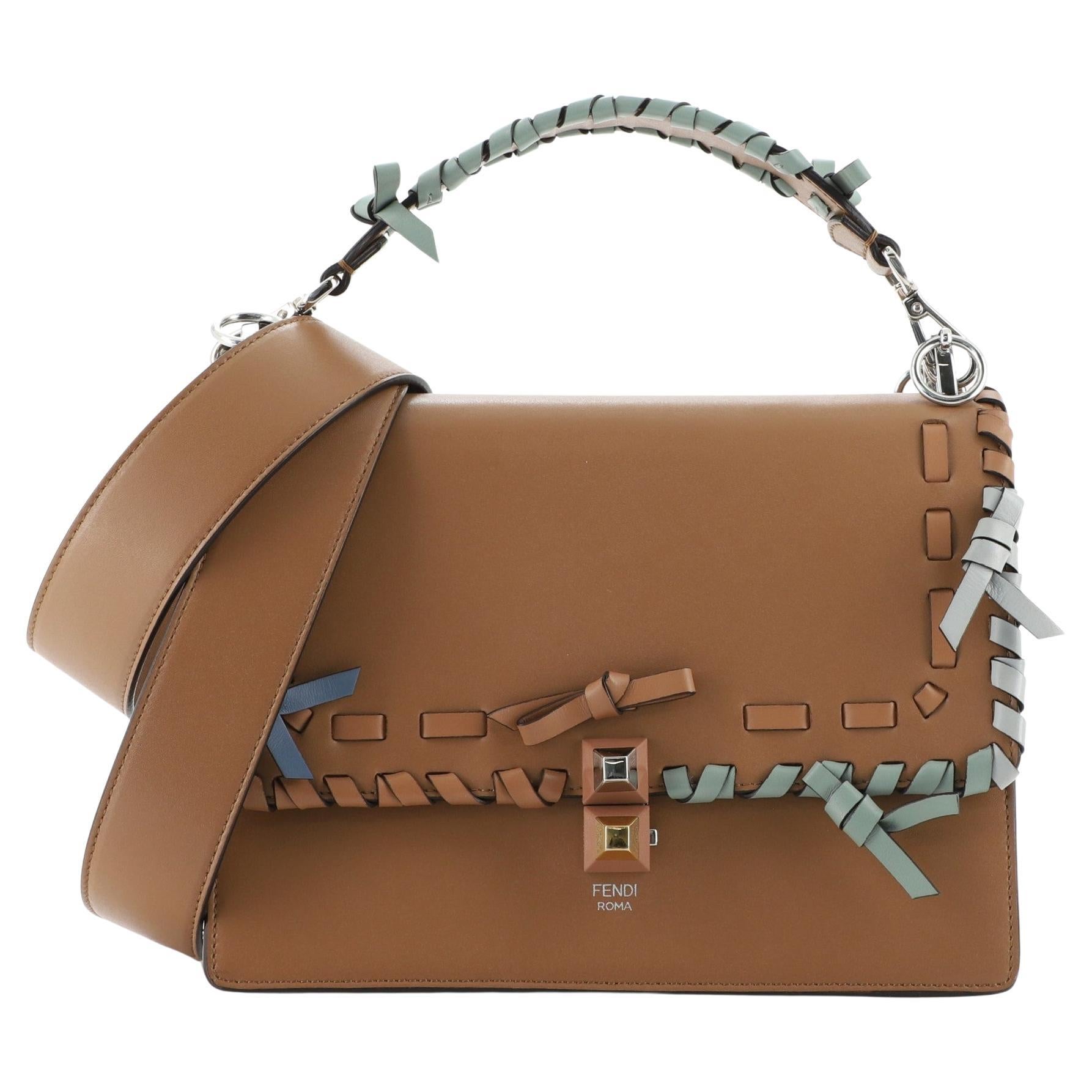 NEW Vintage Fendi Brown Tan Leather Woven Crossbody Bag For Sale at