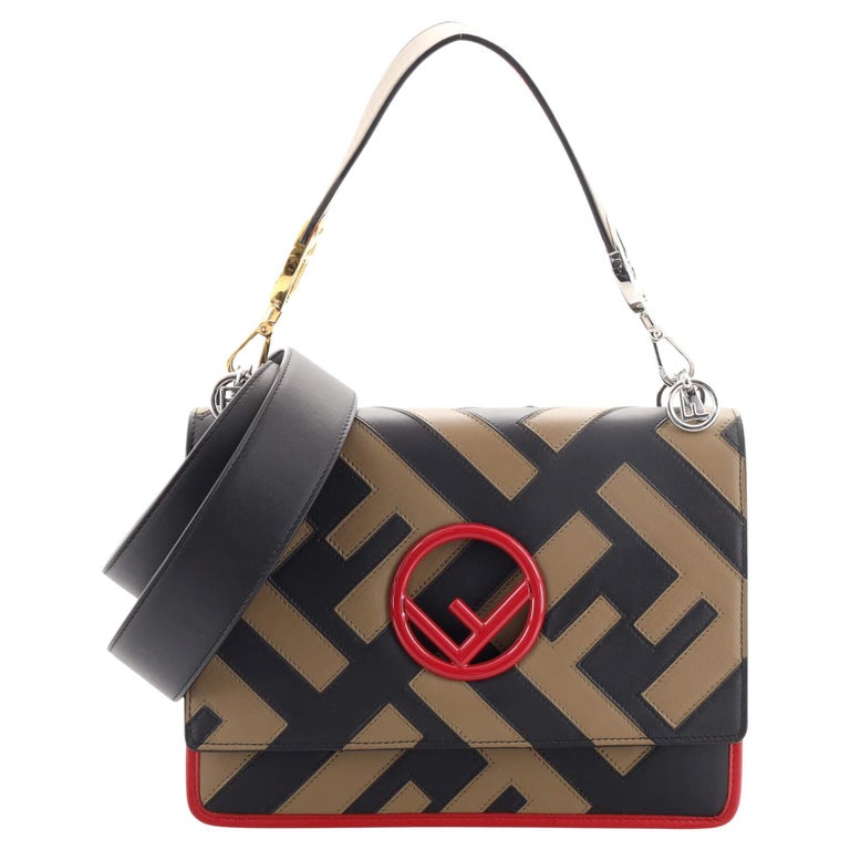 Fendi Kan I F Shoulder Bag Inlaid Zucca Leather Medium at 1stDibs