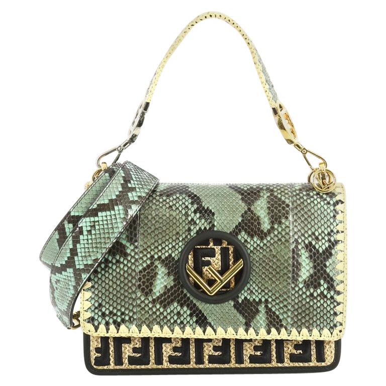 Fendi Kan I F Shoulder Bag Python with Zucca Raffia Medium