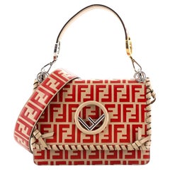 Fendi Kan I F Shoulder Bag Whipstitch Zucca Embossed Leather Medium