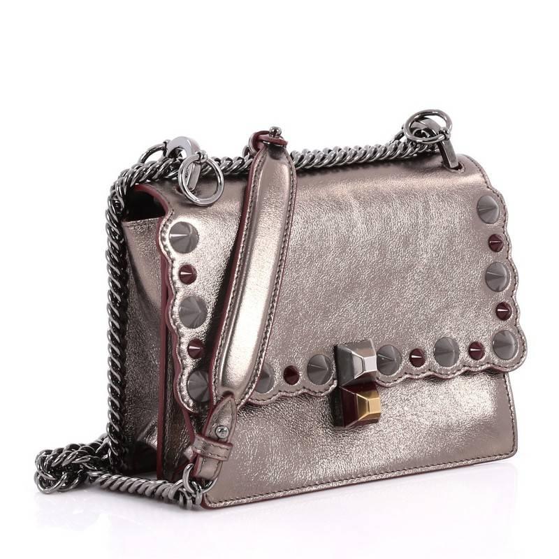 Gray Fendi Kan I Handbag Studded Leather Small