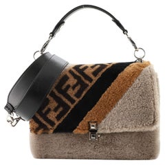 Fendi Kan I Logo Shoulder Bag Printed Shearling with Zucca Detail Medium