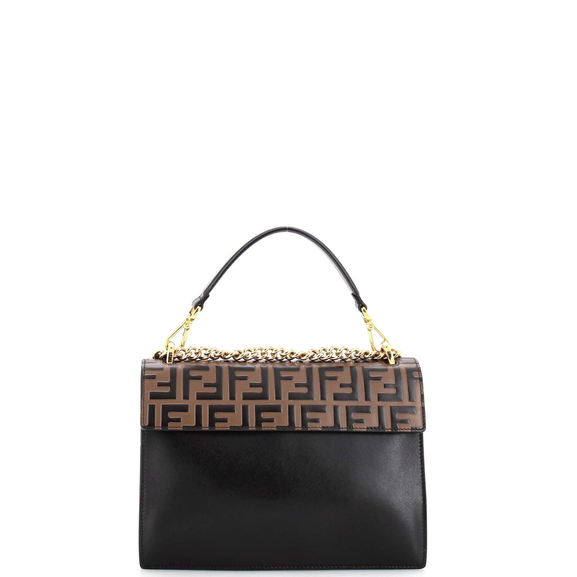 Fendi Kan U Shoulder Bag Zucca Embossed Leather Medium In Good Condition In NY, NY