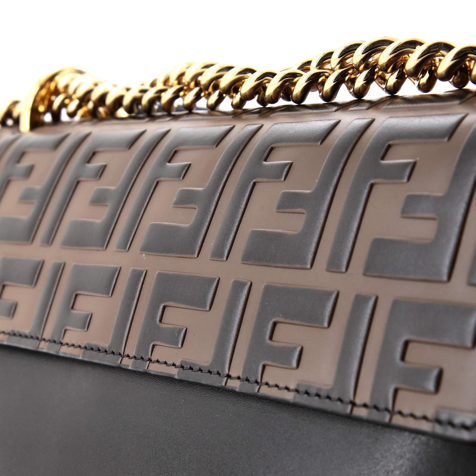 Fendi Kan U Shoulder Bag Zucca Embossed Leather Medium 3