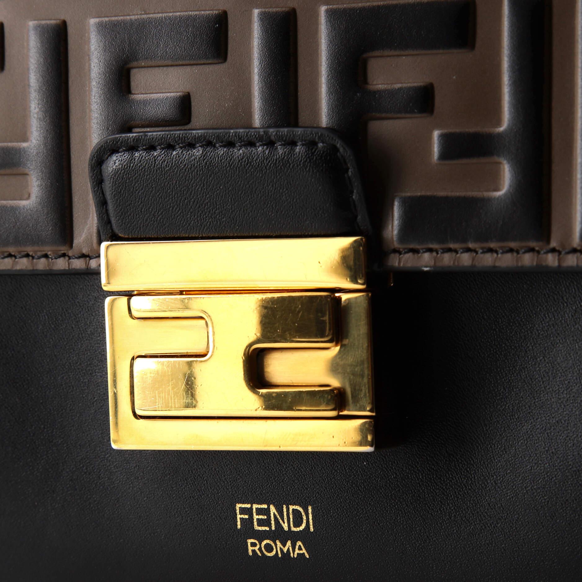 Fendi Kan U Shoulder Bag Zucca Embossed Leather Medium 4