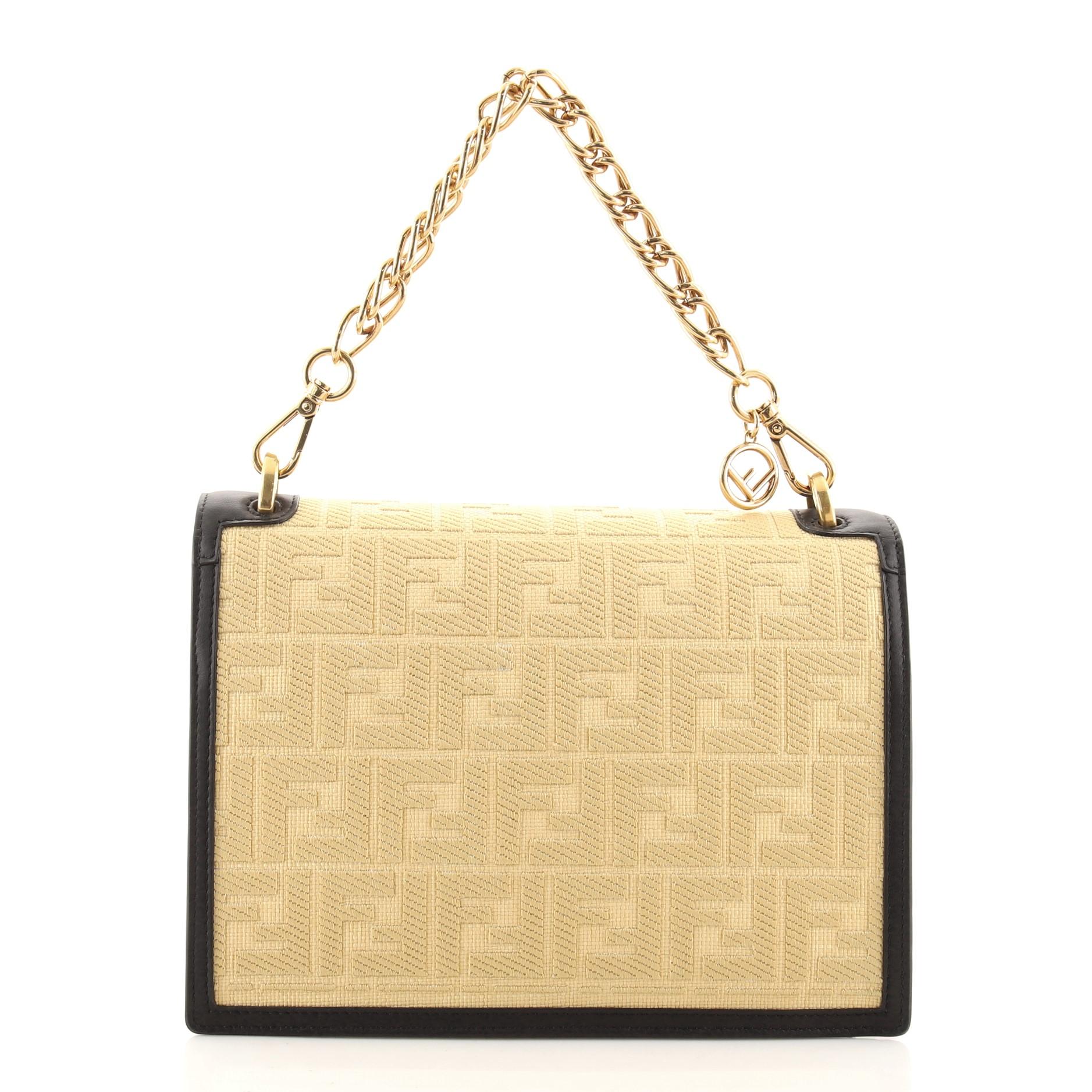 Beige Fendi Kan U Shoulder Bag Zucca Raffia Medium