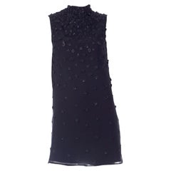 Fendi Karl Lagerfeld Black Silk Mini Dress w Beaded Applique Gold & Black Label