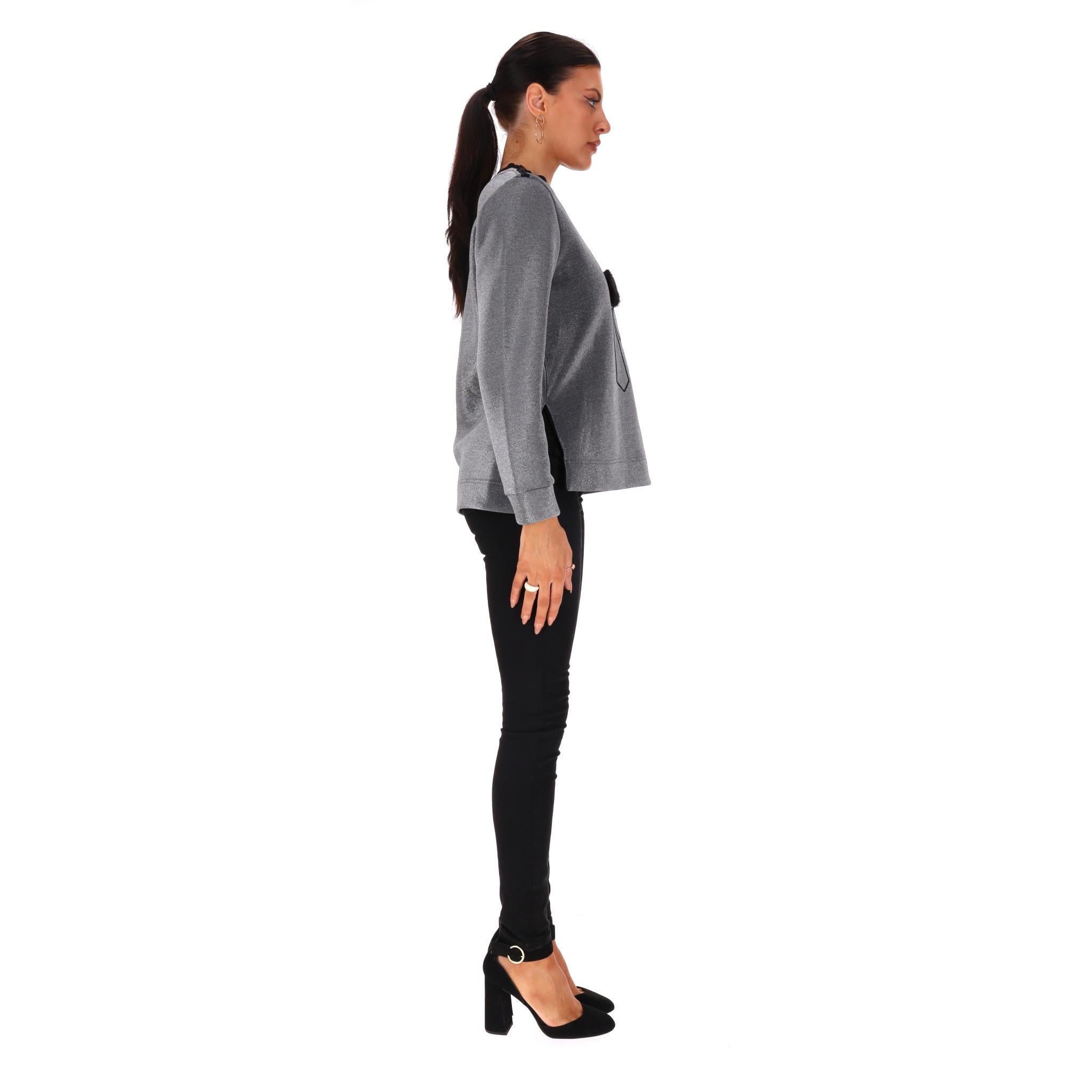 Gris Fendi Karl Lagerfeld Embroidered Laminated Sweatshirt en vente