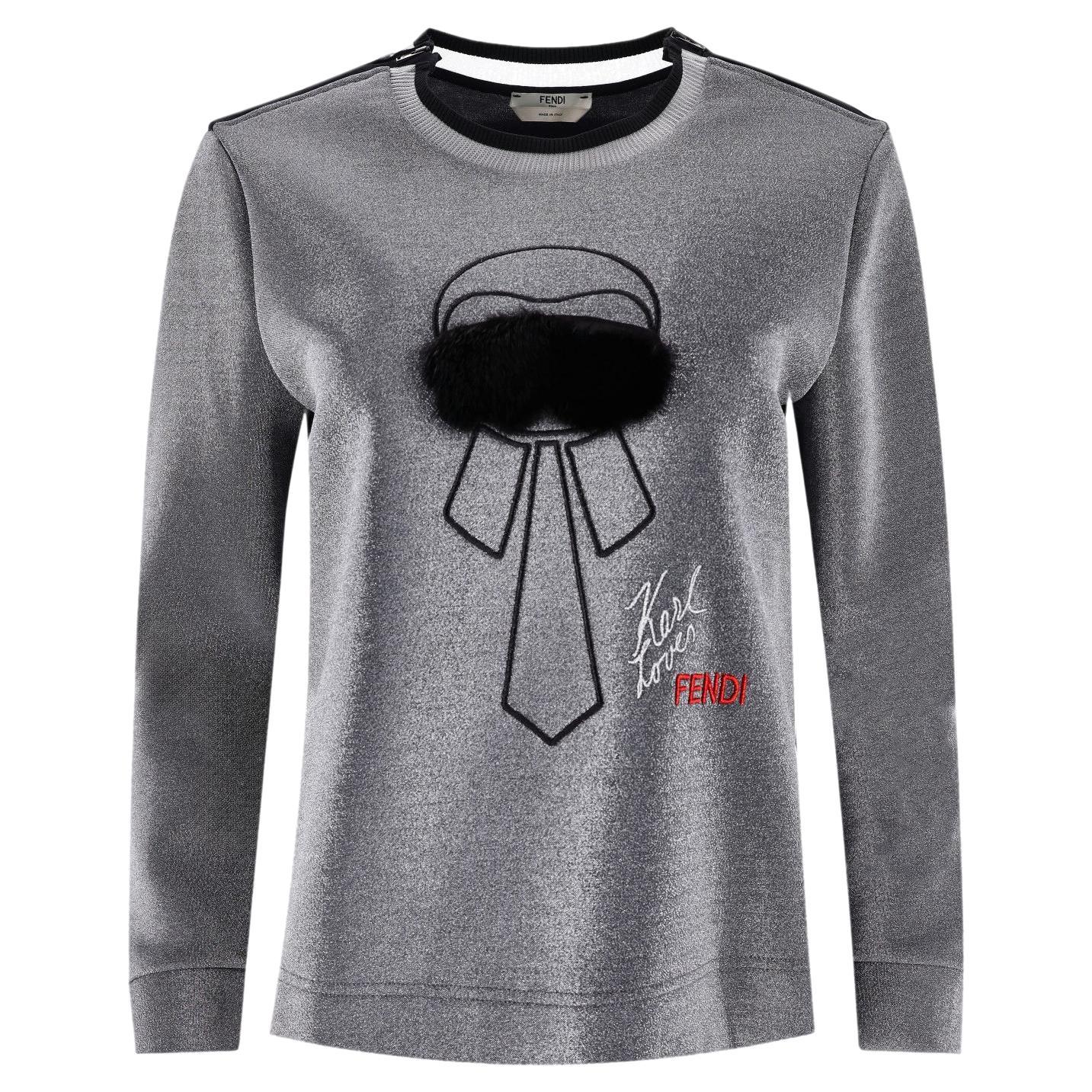 Fendi Karl Lagerfeld Embroidered Laminated Sweatshirt en vente