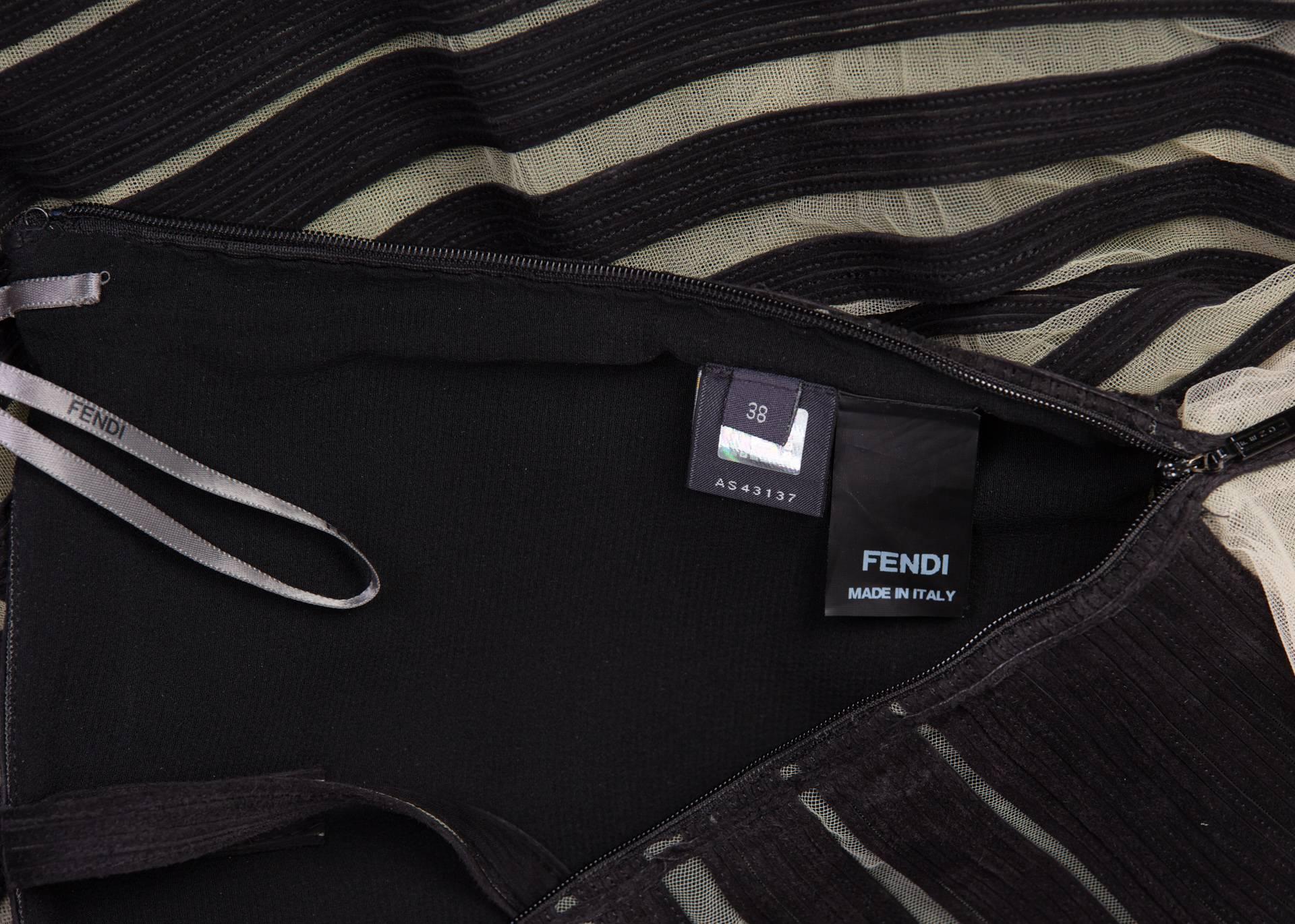 Fendi Karl Lagerfeld Pasarela S/S 2008 Vestido de ante negro recortado Conjunto de falda y capa en venta 12