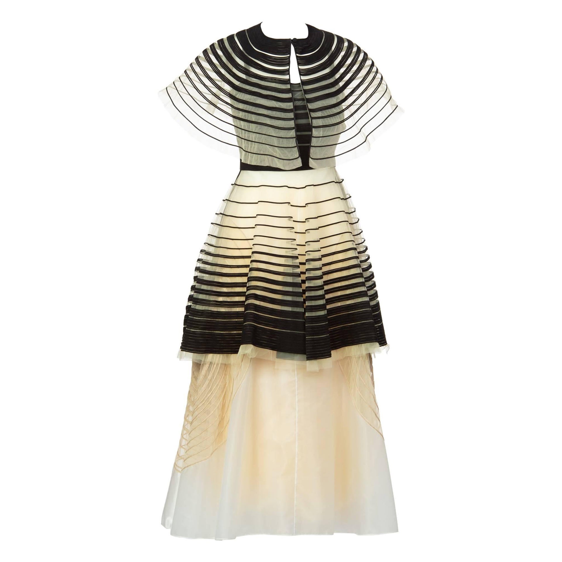 Fendi Karl Lagerfeld S/S 2008 Runway Black Cut Out Suede Dress Cape Skirt Set