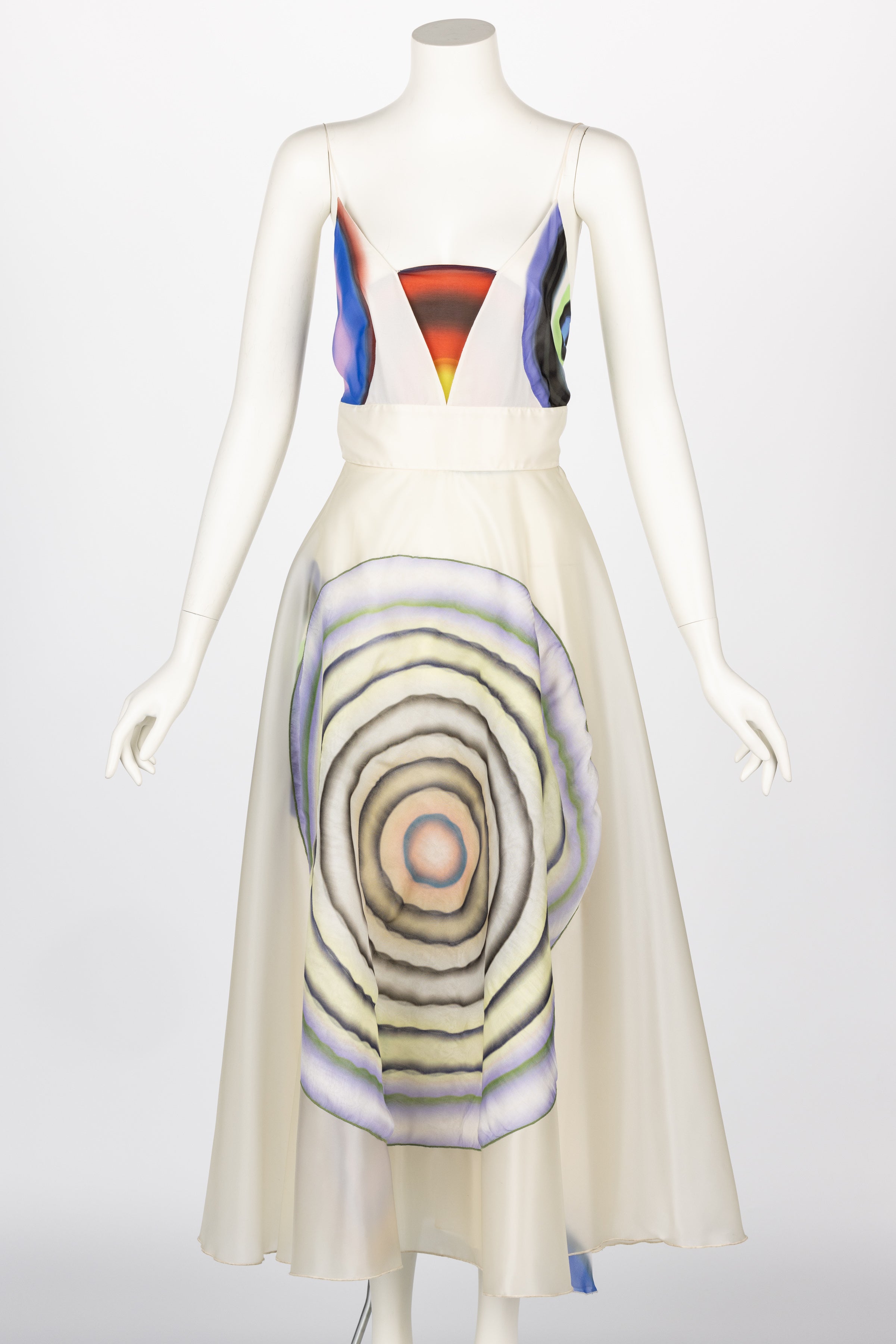 Fendi Karl Lagerfeld Vestido de seda estampado Pasarela S/S 2008 Beige en venta