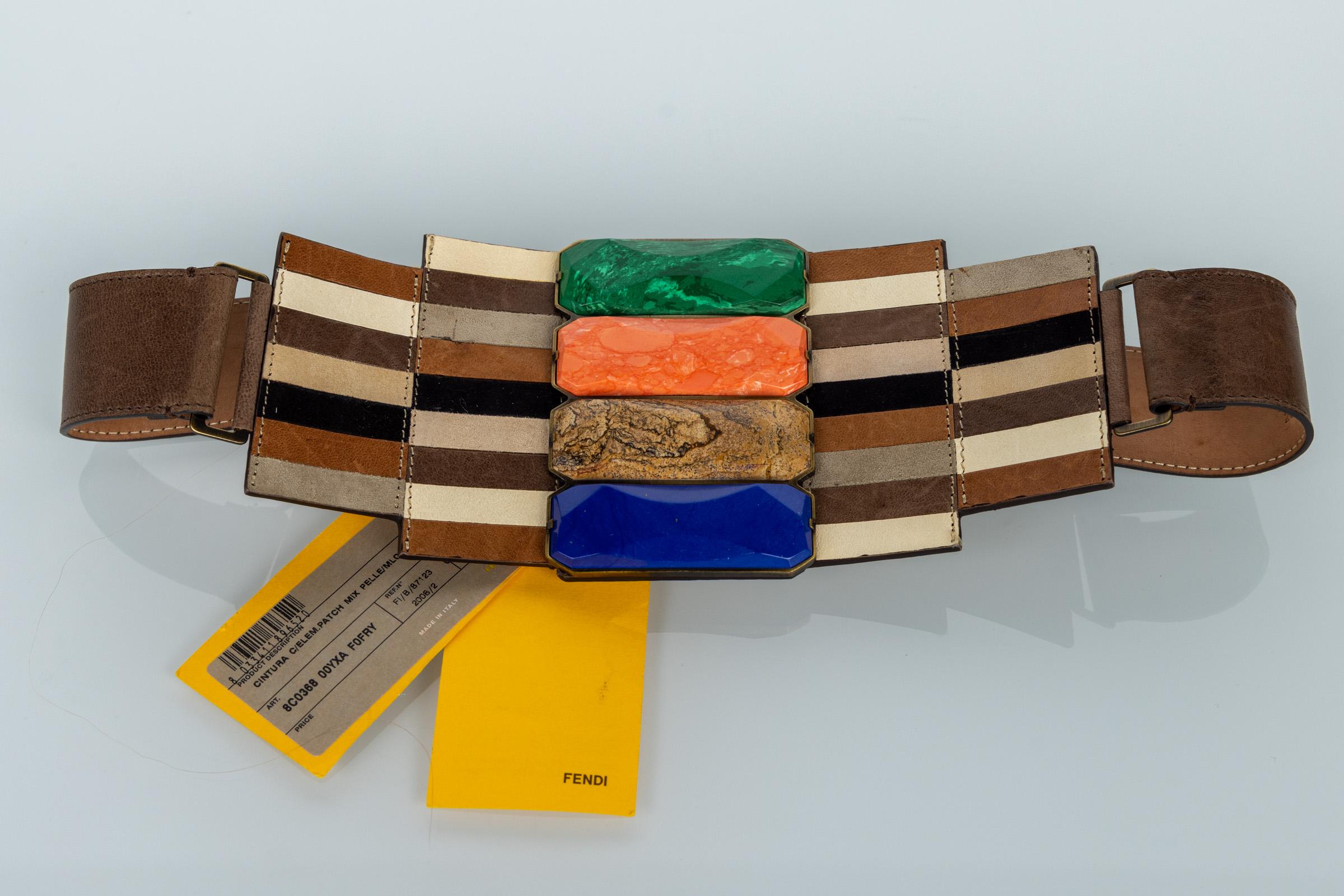 Fendi Karl Lagerfeld Spring 2008 Mosaic leather Malchite & Lapis Statement Belt  For Sale 2