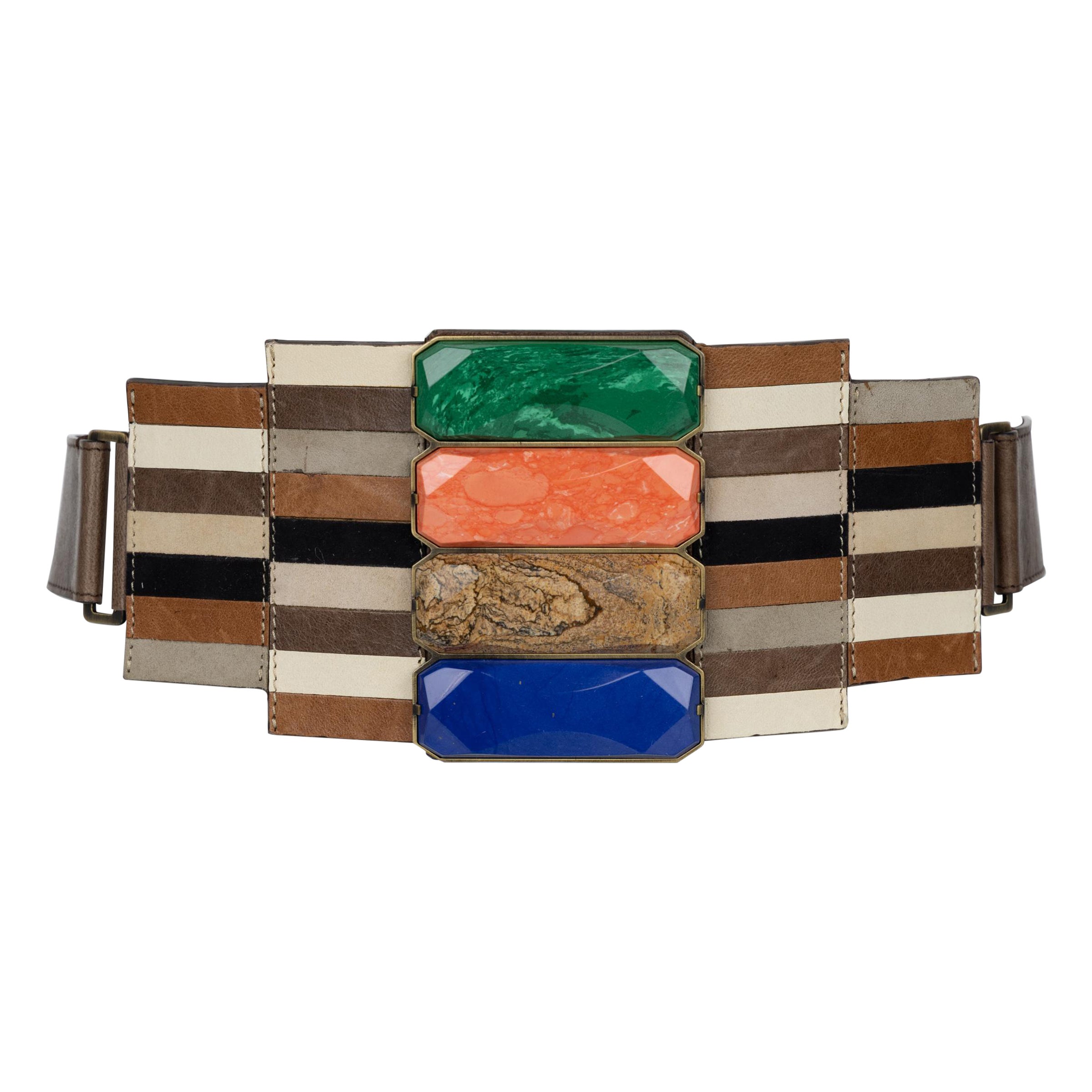 Fendi Karl Lagerfeld Frühjahr 2008 Mosaikleder Malchit & Lapis Statement-Gürtel im Angebot