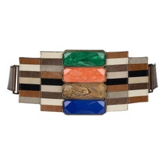 Fendi Karl Lagerfeld Frühjahr 2008 Mosaikleder Malchit & Lapis Statement-Gürtel