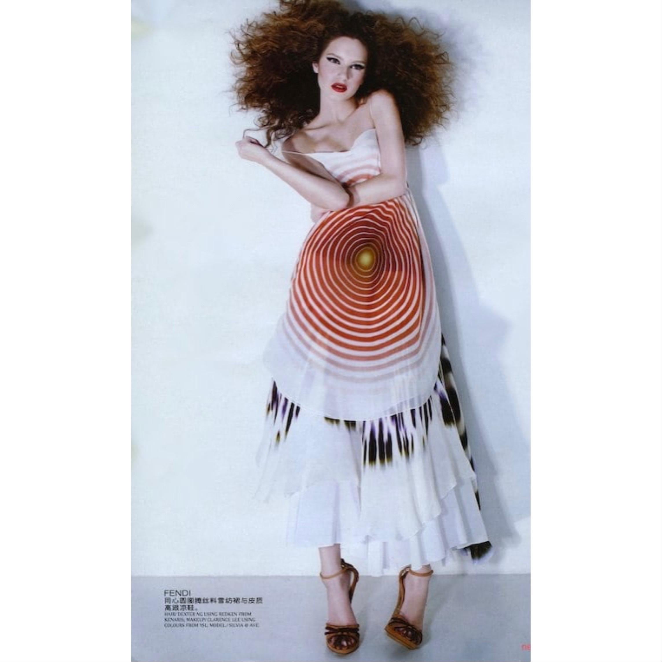 Fendi Karl Lagerfeld Spring 2008 Radiating Circles Robe en mousseline de soie NWT en vente 3