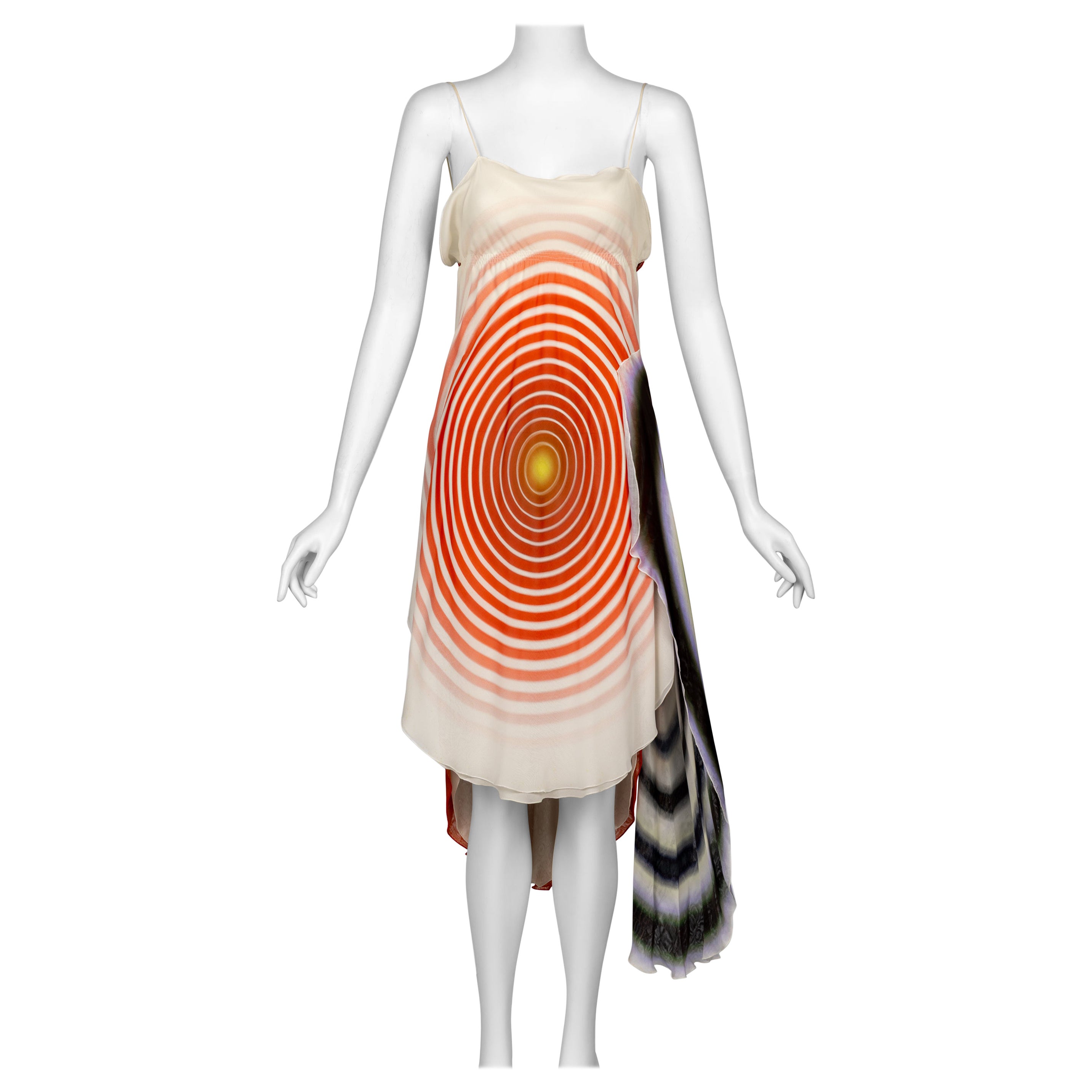 Fendi Karl Lagerfeld Primavera 2008 Radiating Circles Silk Chiffon Dress NWT