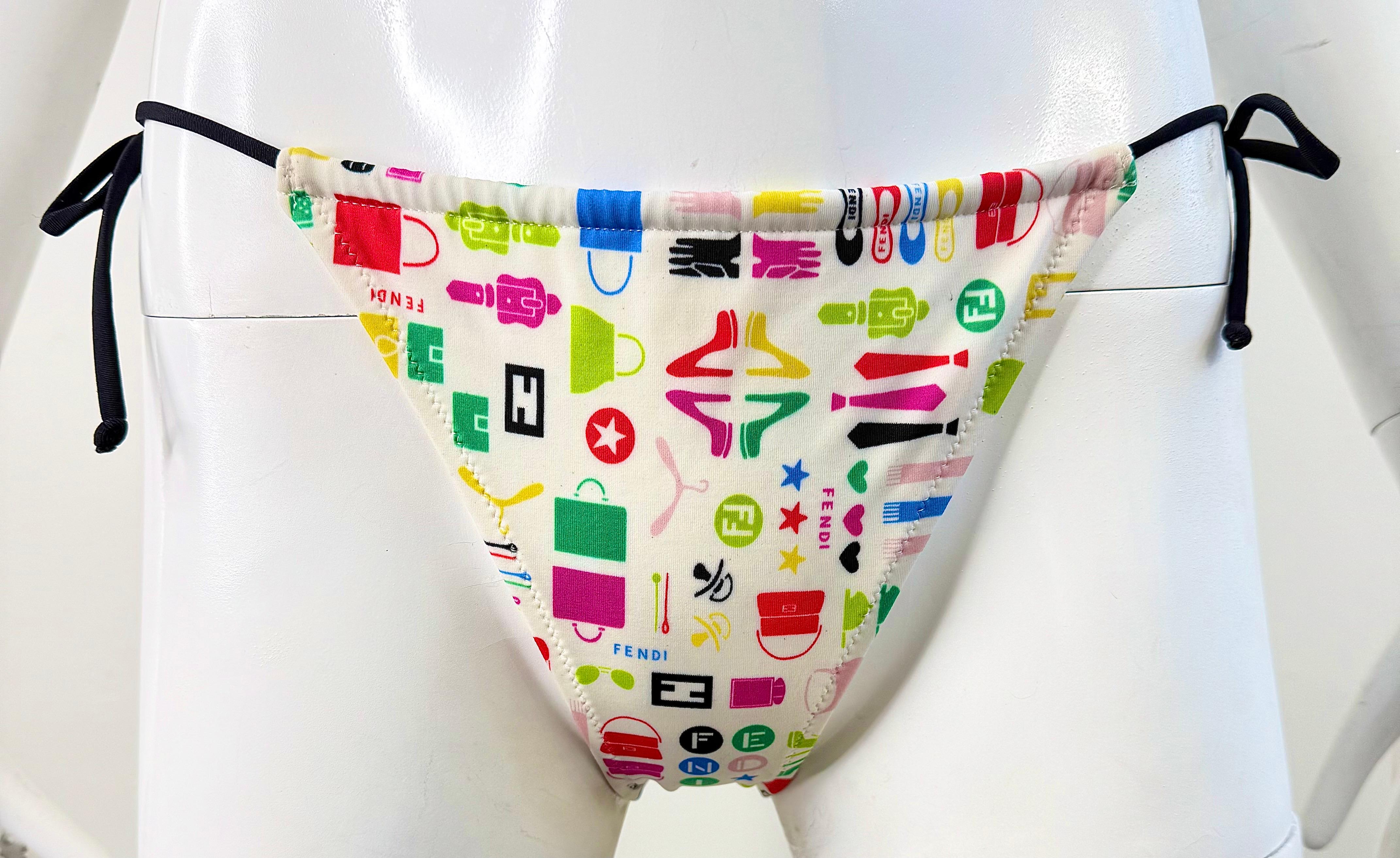 Fendi Karl Lagerfeld Icone Multicolore Bas de Bikini 2004 Rare Swimsuit 42 en vente 5